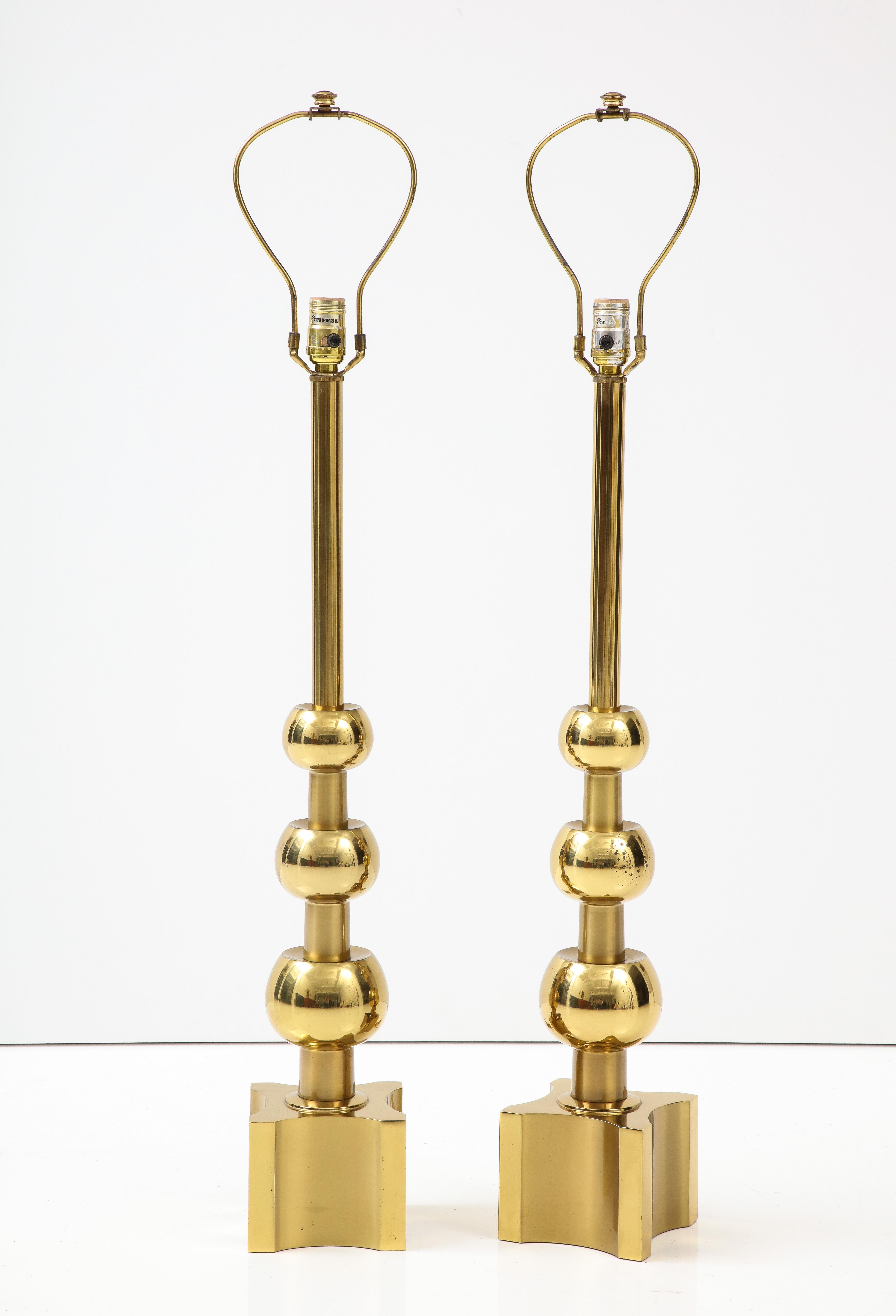 Tommi Parzinger For Stiffel Brass Table Lamps In Good Condition For Sale In New York, NY