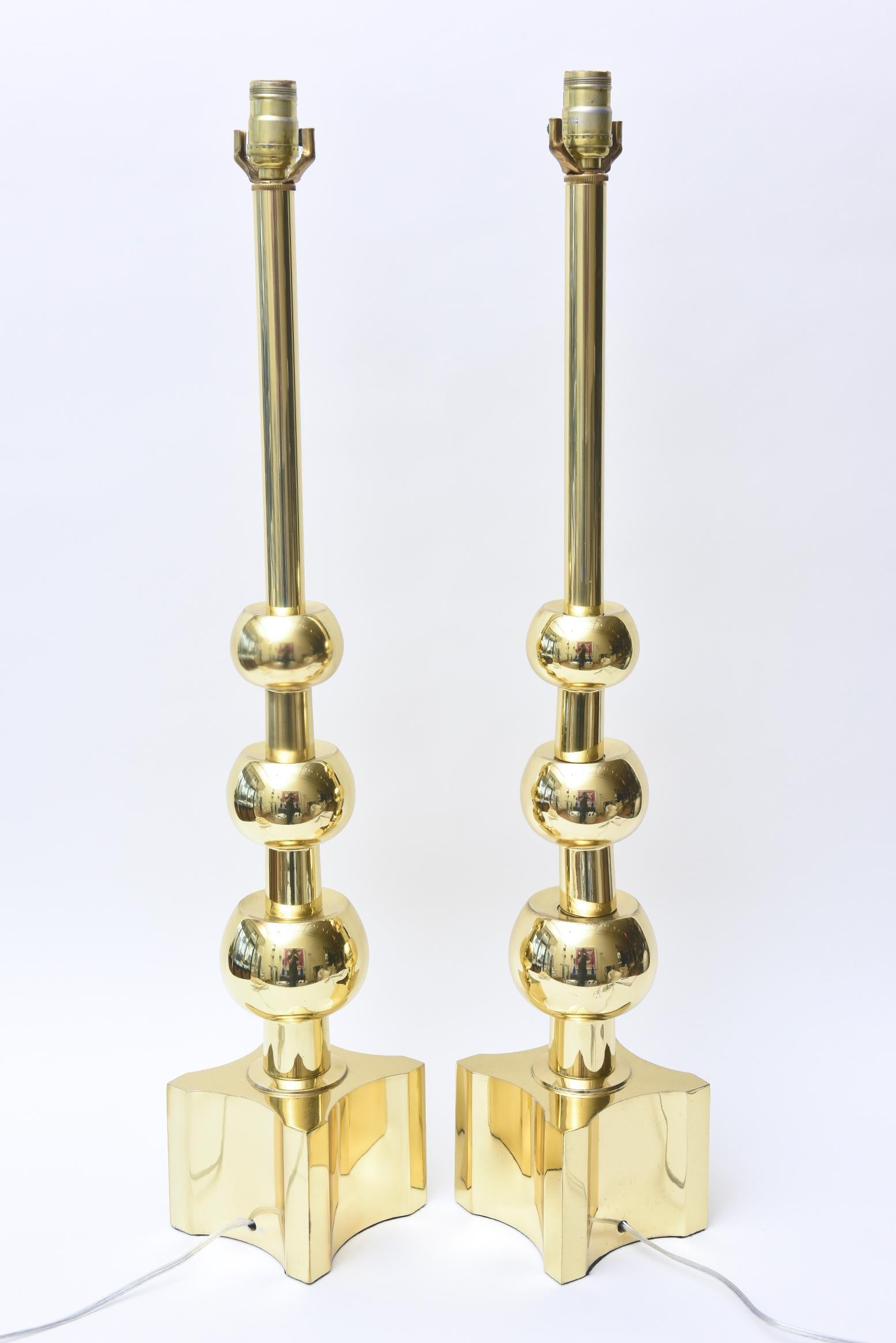 Tommi Parzinger Stiffel Restored Modernist Brass Ball Lamps MidCentury