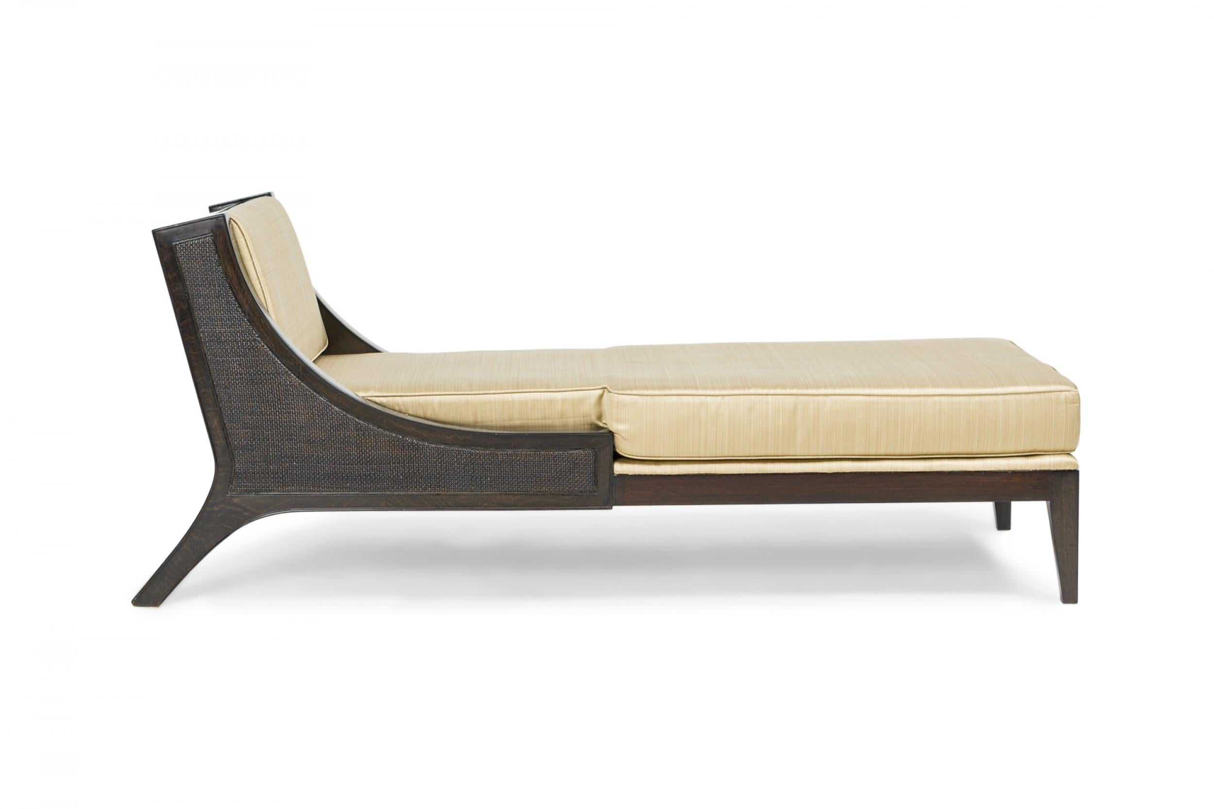 Tommi Parzinger German Ebonized, Gold Satin Upholstered Chaise Lounge In Good Condition In New York, NY
