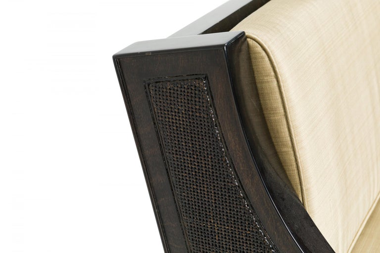 Tommi Parzinger German Ebonized, Gold Satin Upholstered Chaise Lounge