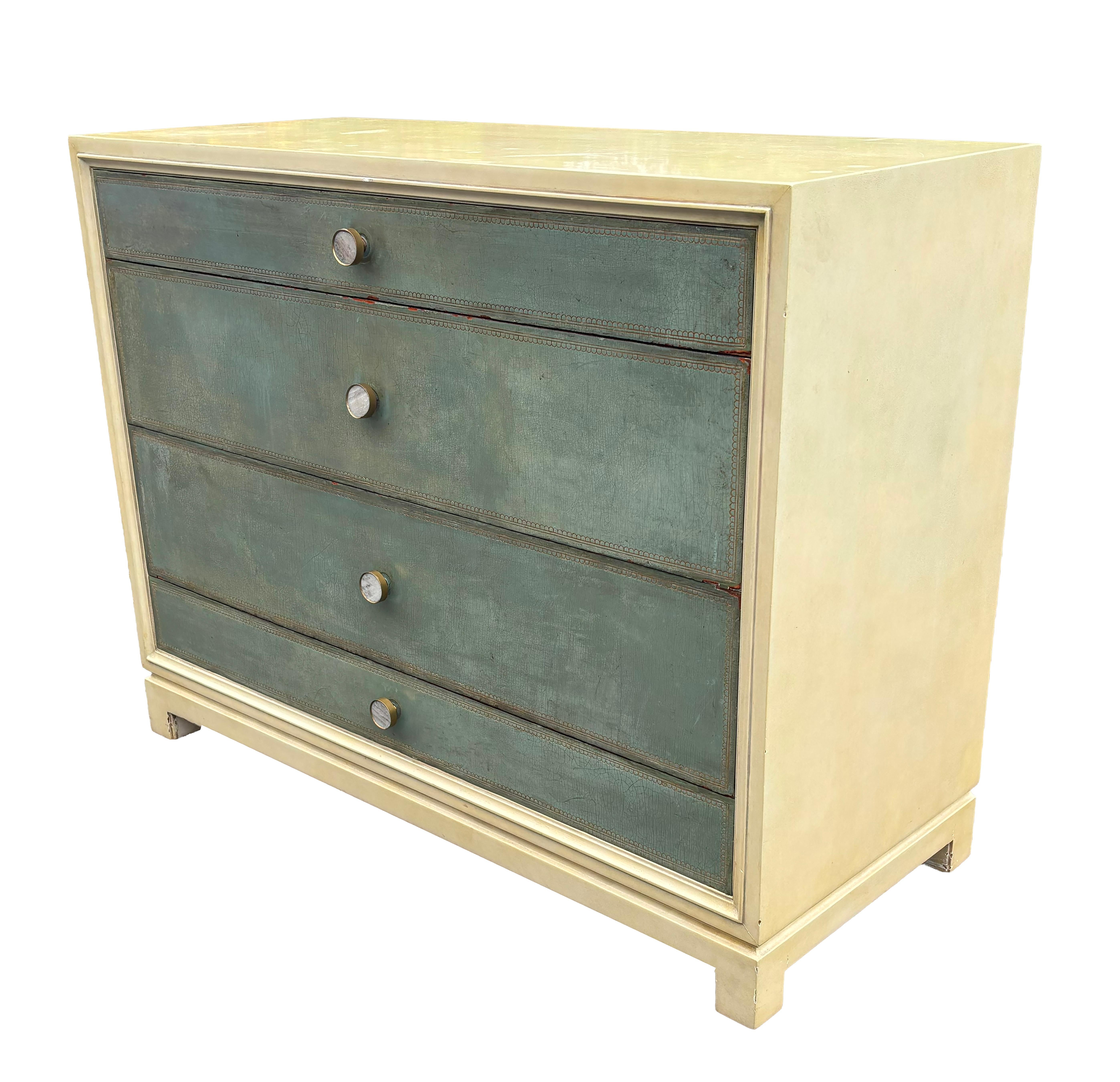 Mid-Century Modern Tommi Parzinger Glazed Leather Chest Of Drawers For Charak Modern For Sale