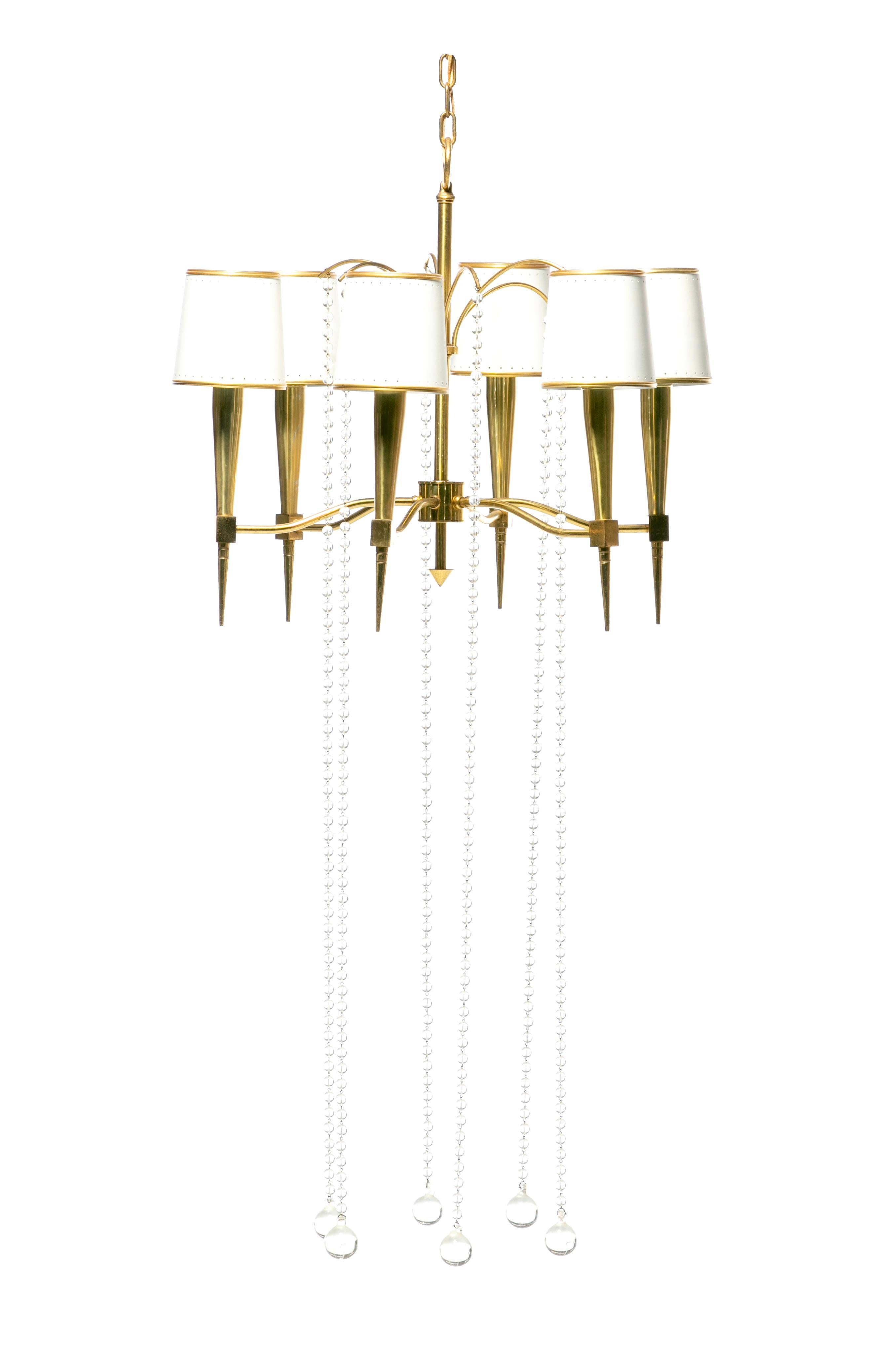 Tommi Parzinger Hollywood Regency Chandelier of Flowing Crystals and Brass For Sale 9