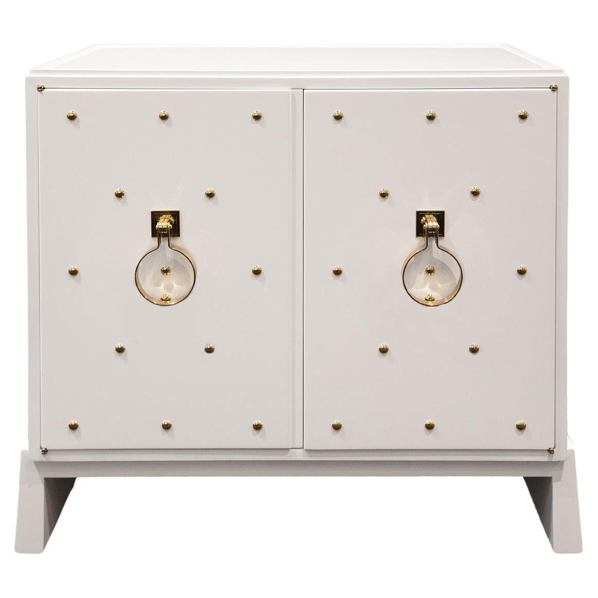 Tommi Parzinger Iconic Cabinet with Brass Studs 1950s, 'Signed' For Sale