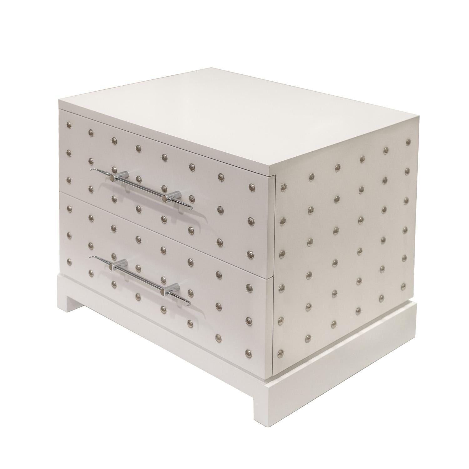 Mid-Century Modern Tommi Parzinger Iconic Studded Small Chest/Bedside Table 1981 For Sale