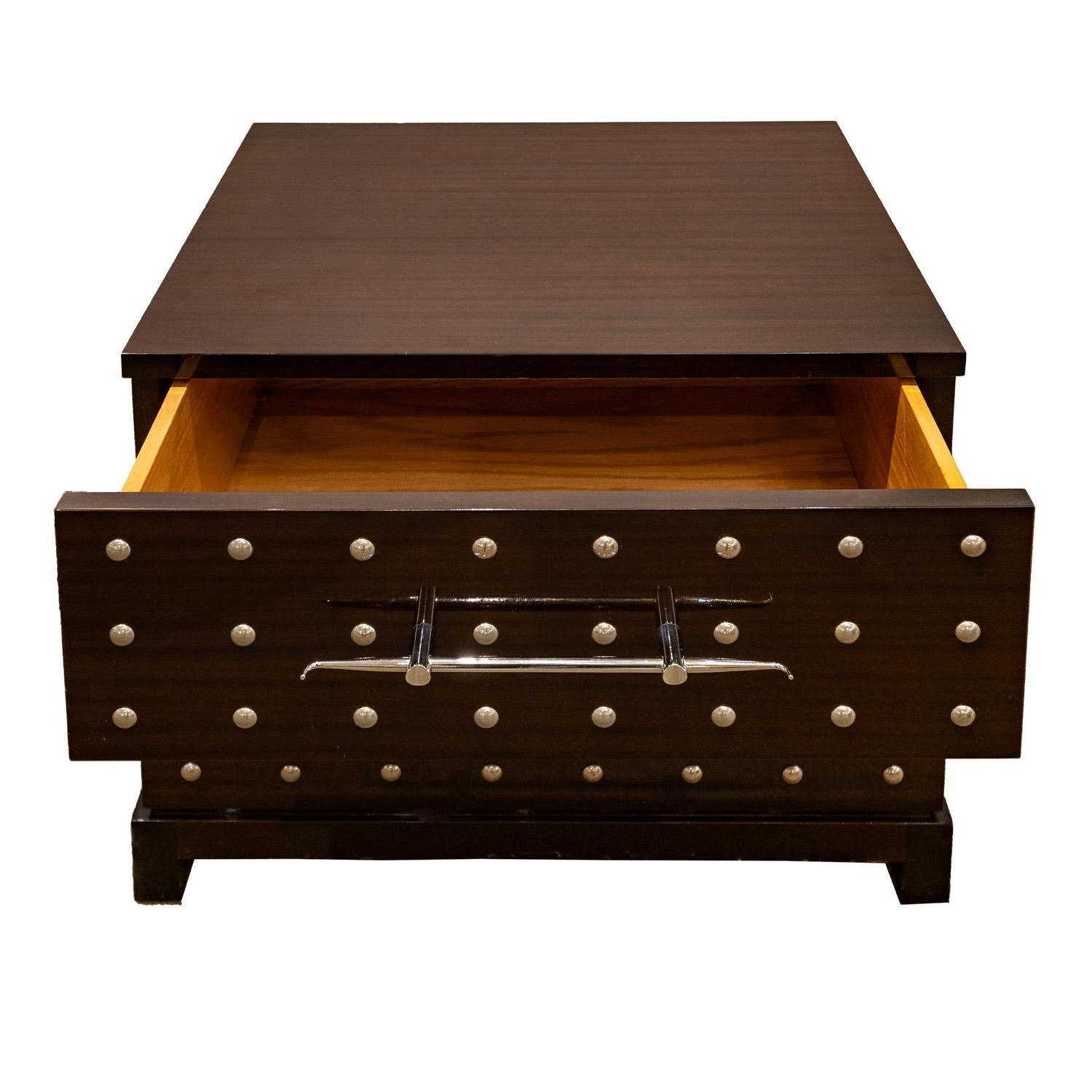 Hand-Crafted Tommi Parzinger Iconic Studded Small Chest/Bedside Table 1981