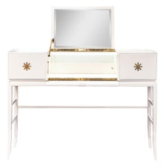 Vintage Tommi Parzinger Illuminating Vanity with Etched Brass Pulls, 1960s