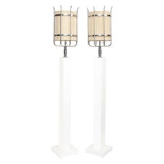 Tommi Parzinger Important Pair of Floor Lamps in White Lacquer and Chrome, 1960s