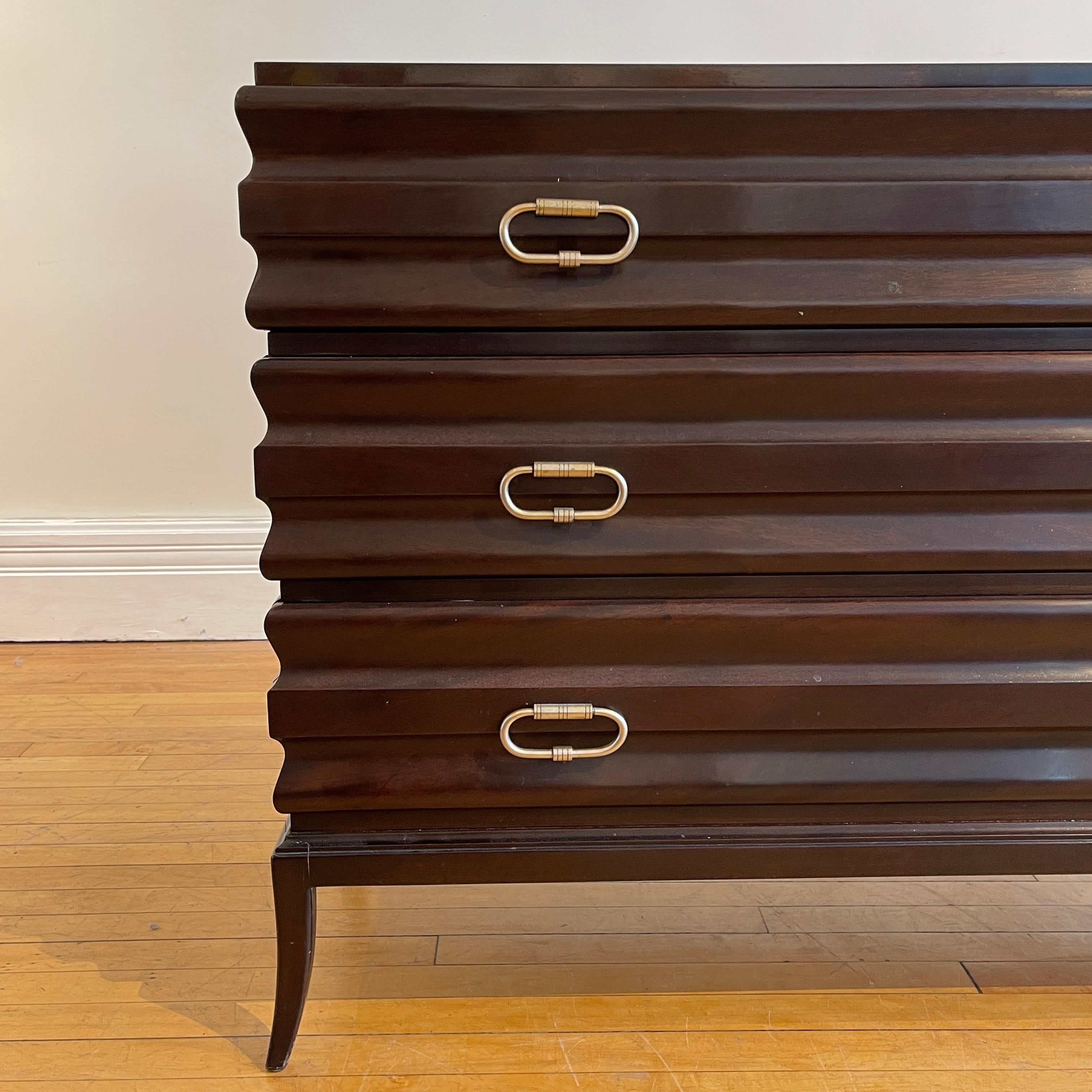 Tommi Parzinger John Cameron Elegant Fluted 3 Drawer Dresser Etched Brass Pulls 1