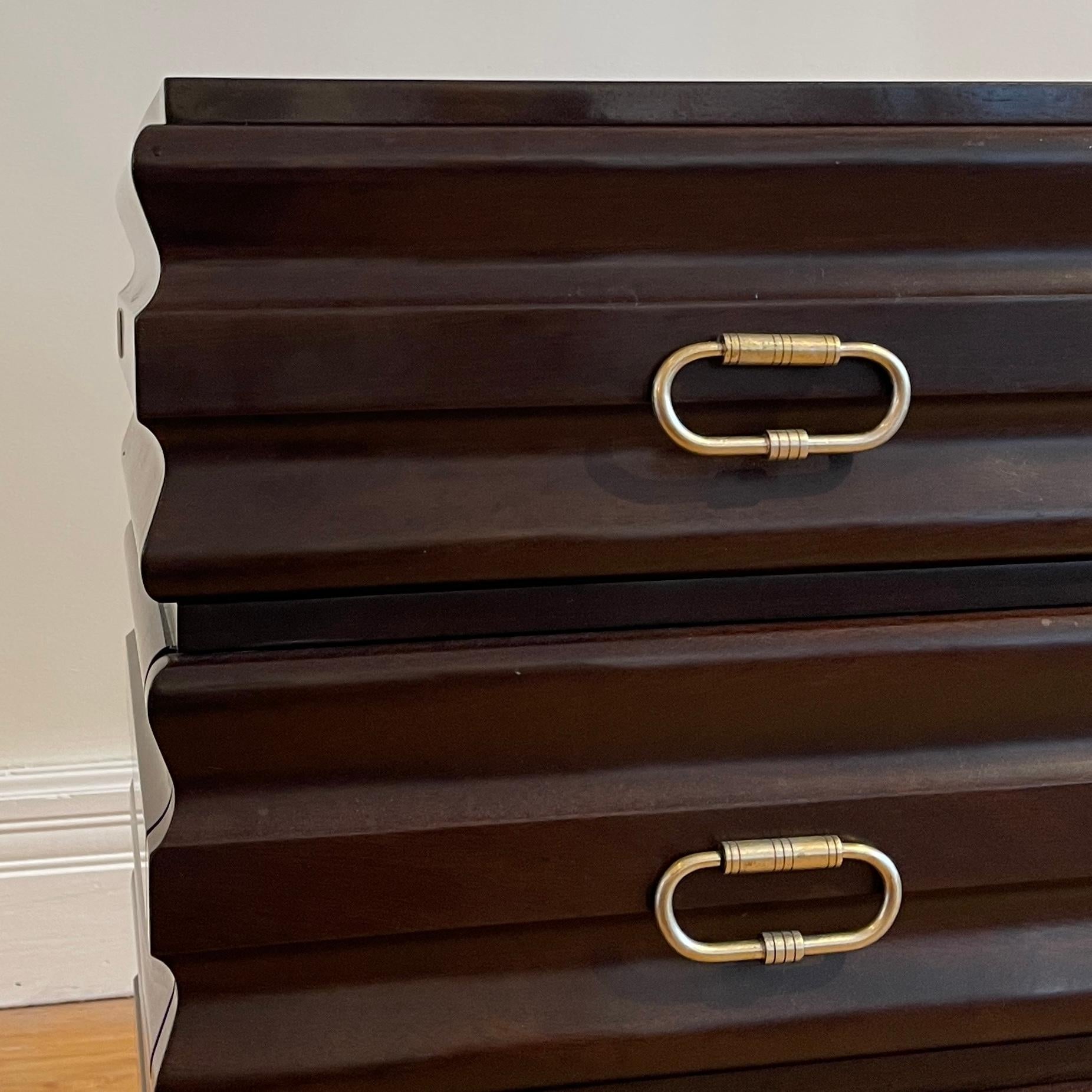 Tommi Parzinger John Cameron Elegant Fluted 3 Drawer Dresser Etched Brass Pulls 2