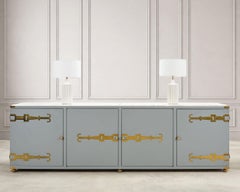 Tommi Parzinger Lacquer Marble Top Sideboard Credenza 10 Ft
