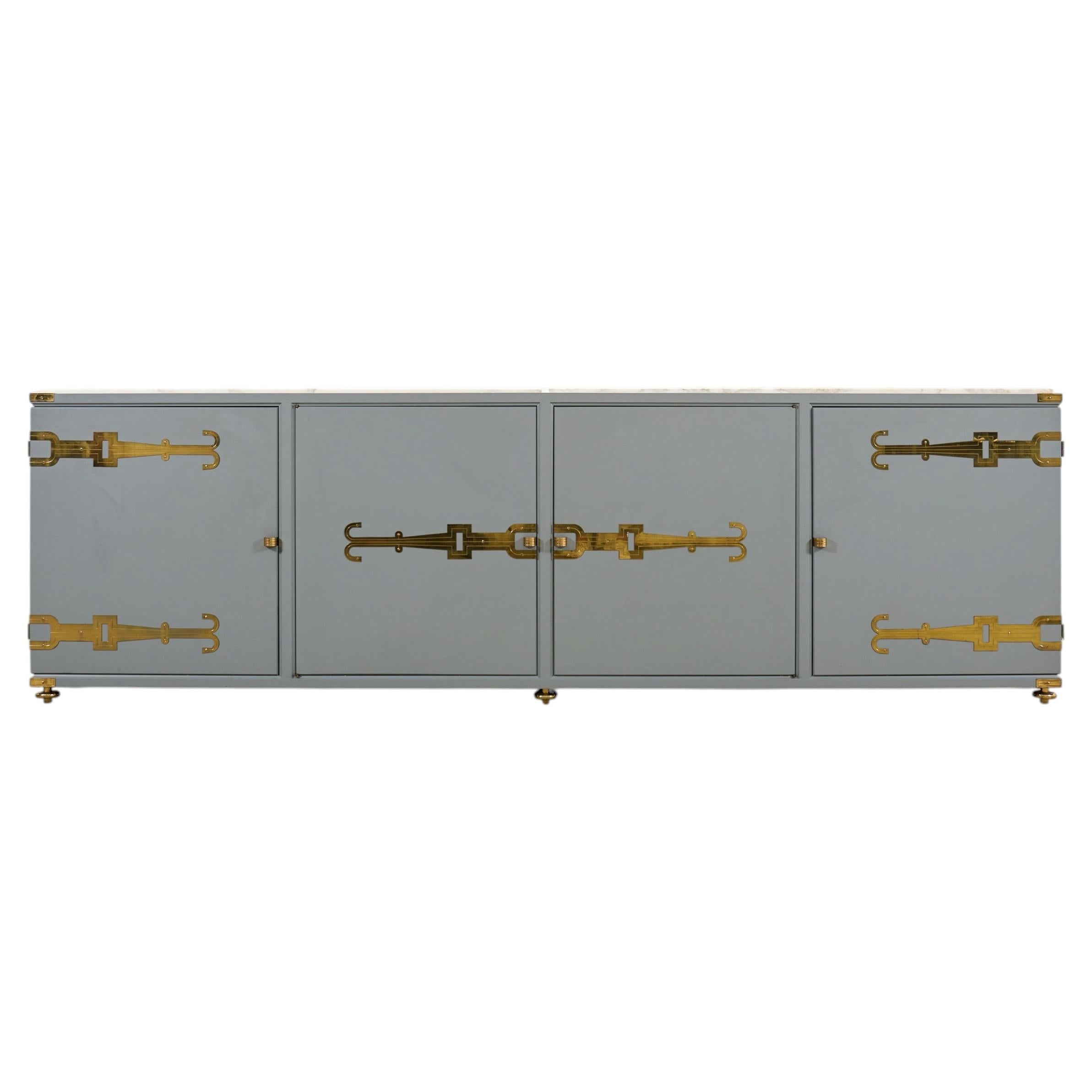 Tommi Parzinger Lacquer Marble Top Sideboard Credenza 10 Ft