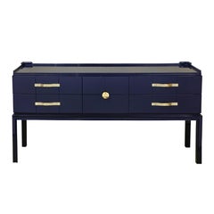 Tommi Parzinger Lacquered Cabinet/Console with Iconic Hardware 1940s 'Signed'