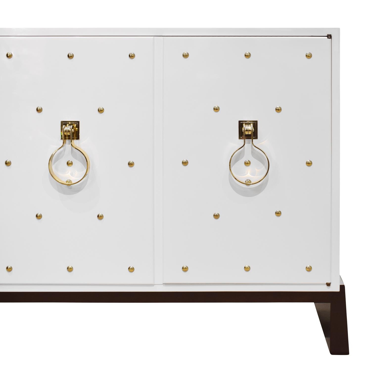 Hand-Crafted Tommi Parzinger Lacquered Cabinet with Brass Studs 1950s 'Signed'