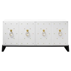 Tommi Parzinger Lacquered Cabinet with Brass Studs 1950s 'Signed'