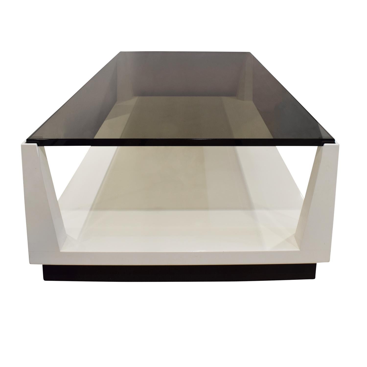 Mid-Century Modern Tommi Parzinger Lacquered Coffee Table with Smoke Glass Top, 1970s