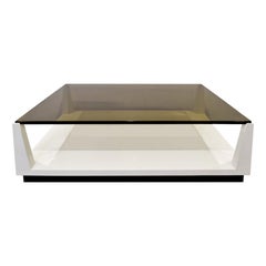 Tommi Parzinger Lacquered Coffee Table with Smoke Glass Top, 1970s