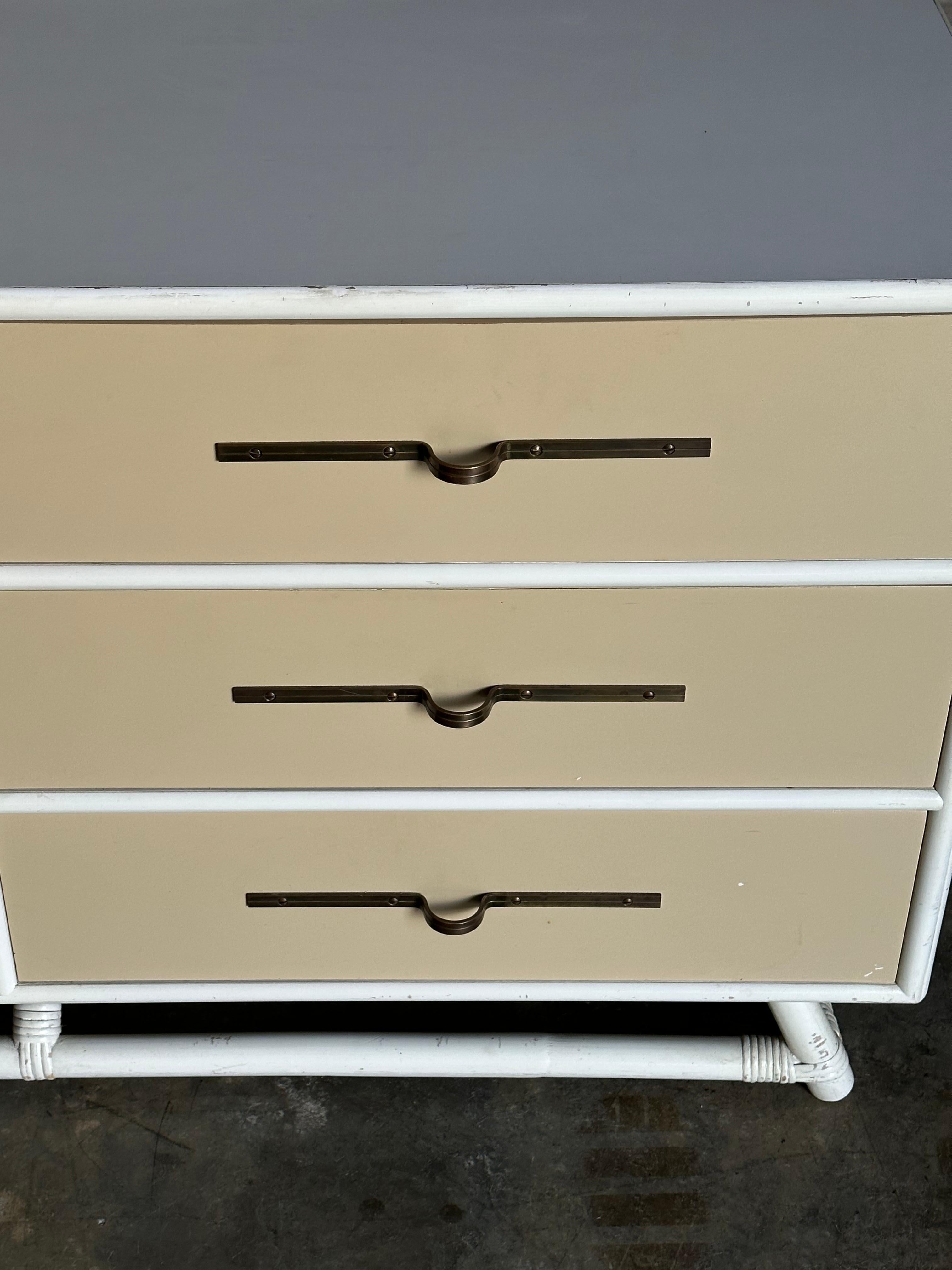 American Tommi Parzinger Lacquered Dresser With Brass Hardware for Willow and Reed For Sale