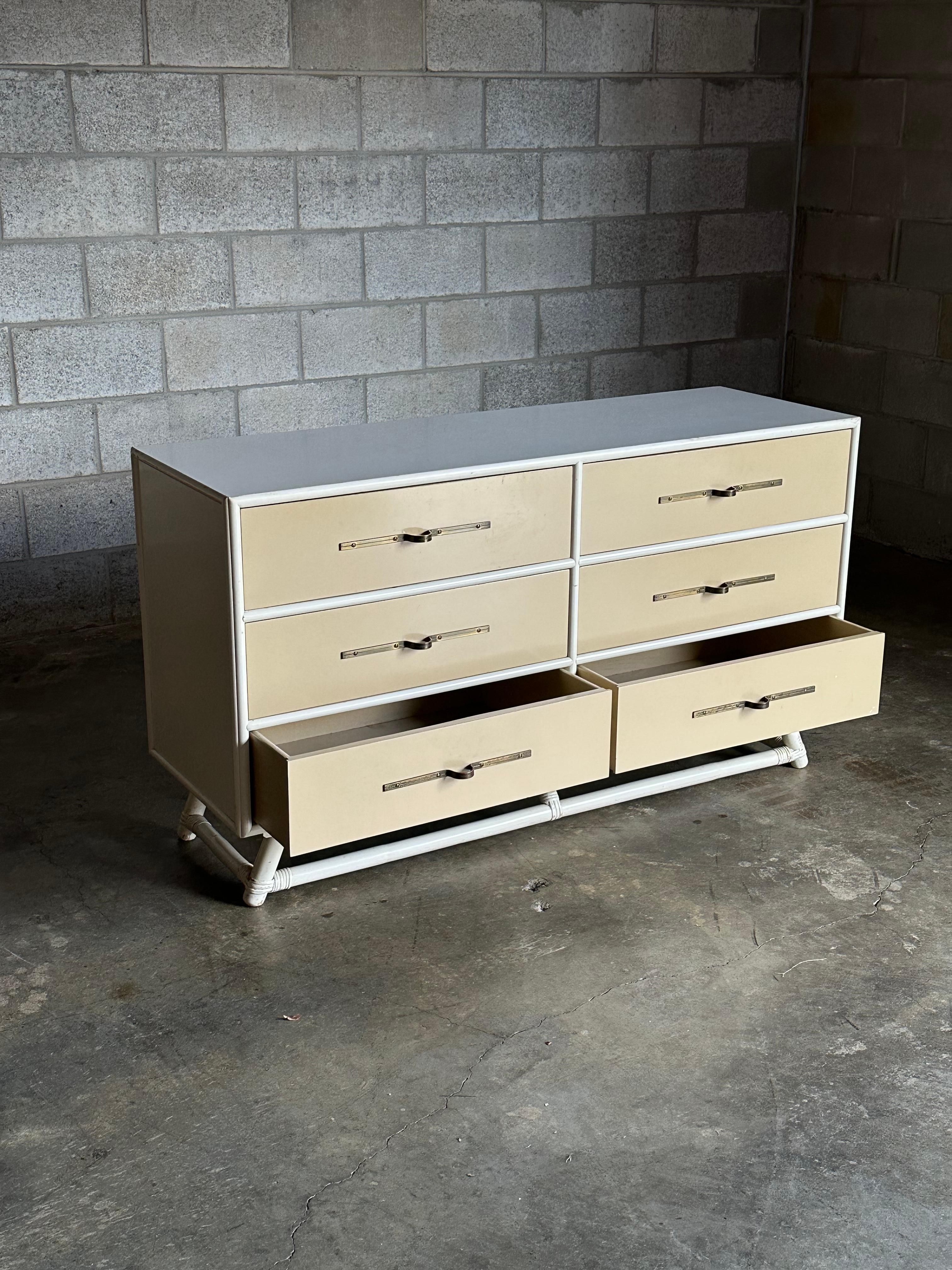 Mid-20th Century Tommi Parzinger Lacquered Dresser With Brass Hardware for Willow and Reed For Sale