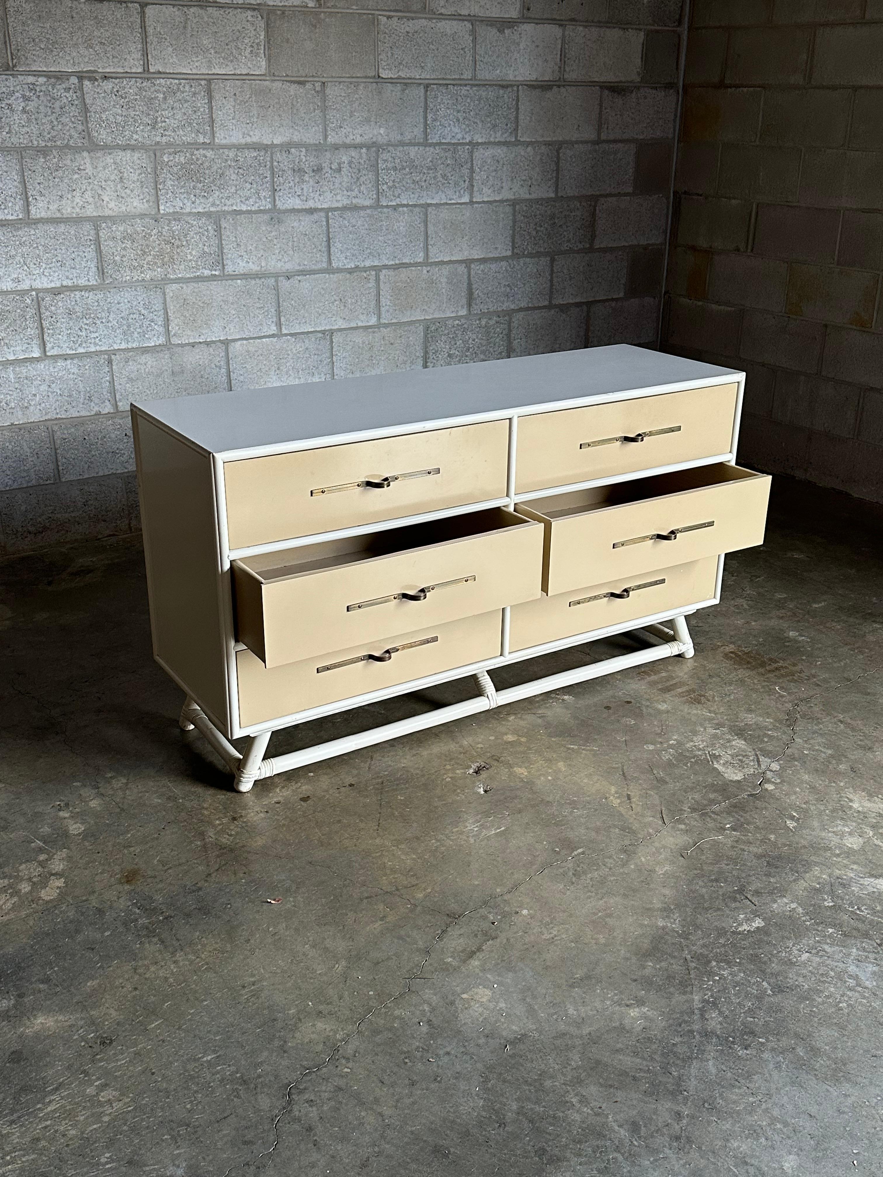 Tommi Parzinger Lacquered Dresser With Brass Hardware for Willow and Reed For Sale 1