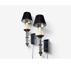 Tommi Parzinger, Large Wall Sconces, Chromed Steel, Brass, Fabric, USA, 1950s