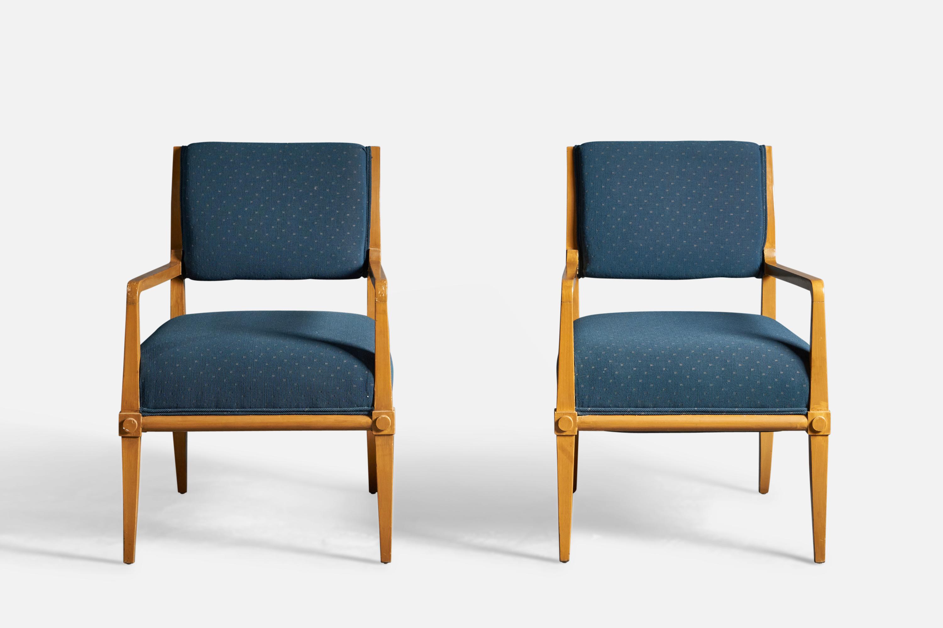 Mid-Century Modern Tommi Parzinger, Lounge Chairs, Wood, Fabric, USA, 1950s For Sale