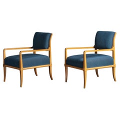 Tommi Parzinger, Lounge Chairs, Wood, Fabric, USA, 1950s