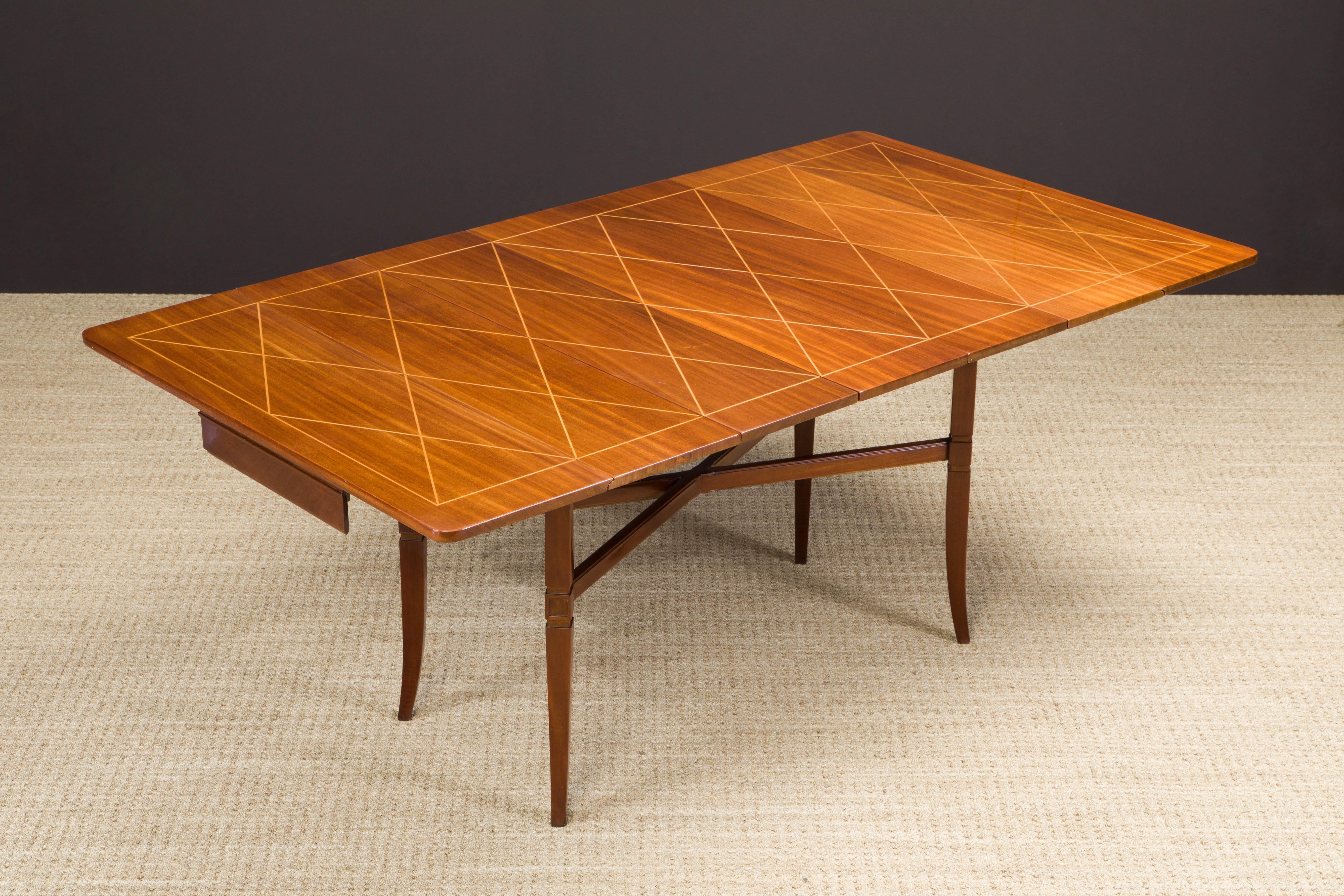 Hollywood Regency Tommi Parzinger Mahogany Convertible Desk, Dining & Console Table, 1951, Signed 