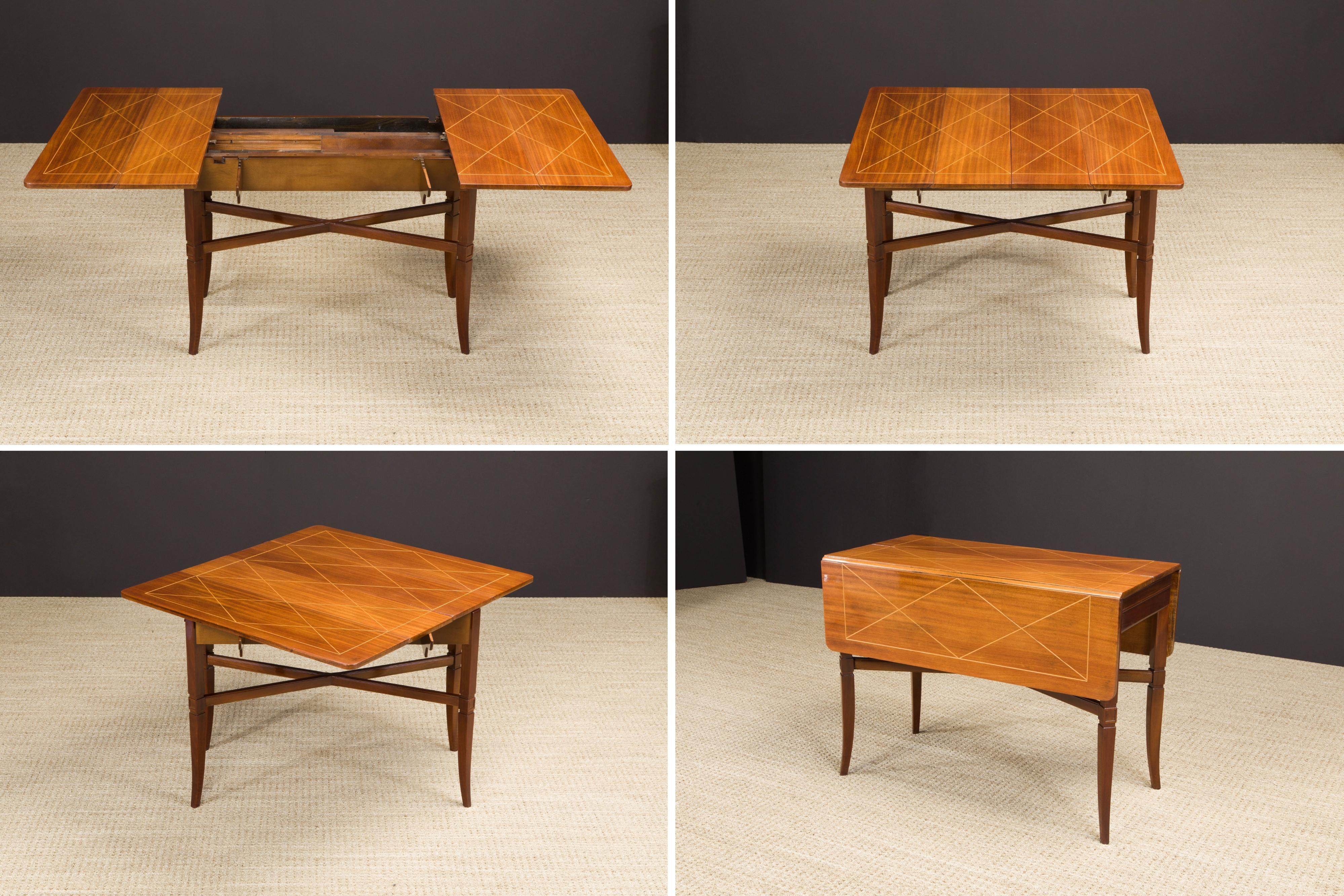 American Tommi Parzinger Mahogany Convertible Desk, Dining & Console Table, 1951, Signed 