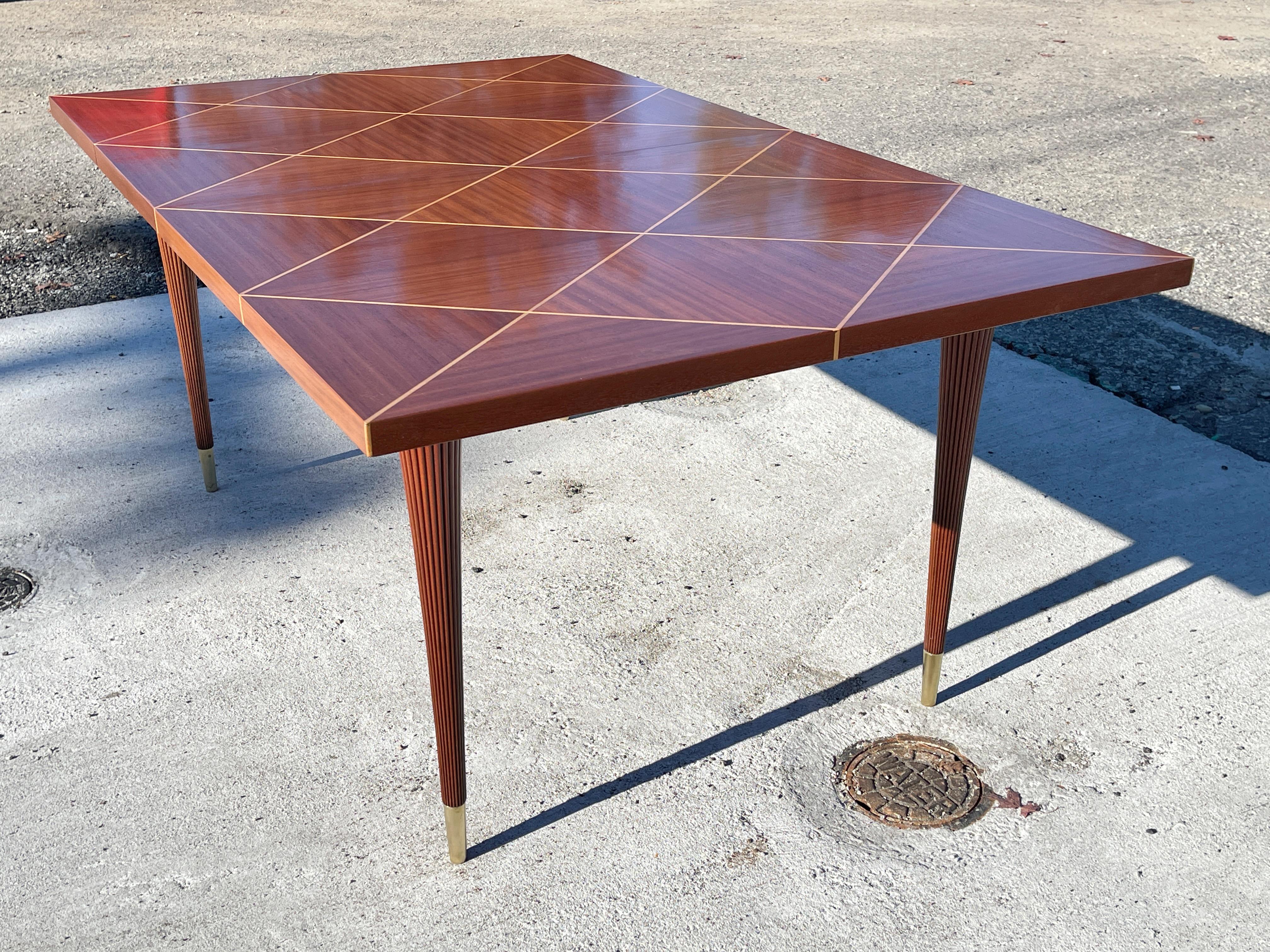 Mid-Century Modern Tommi Parzinger Mahogany & Satinwood Parquetry DIning Table for Charak Modern