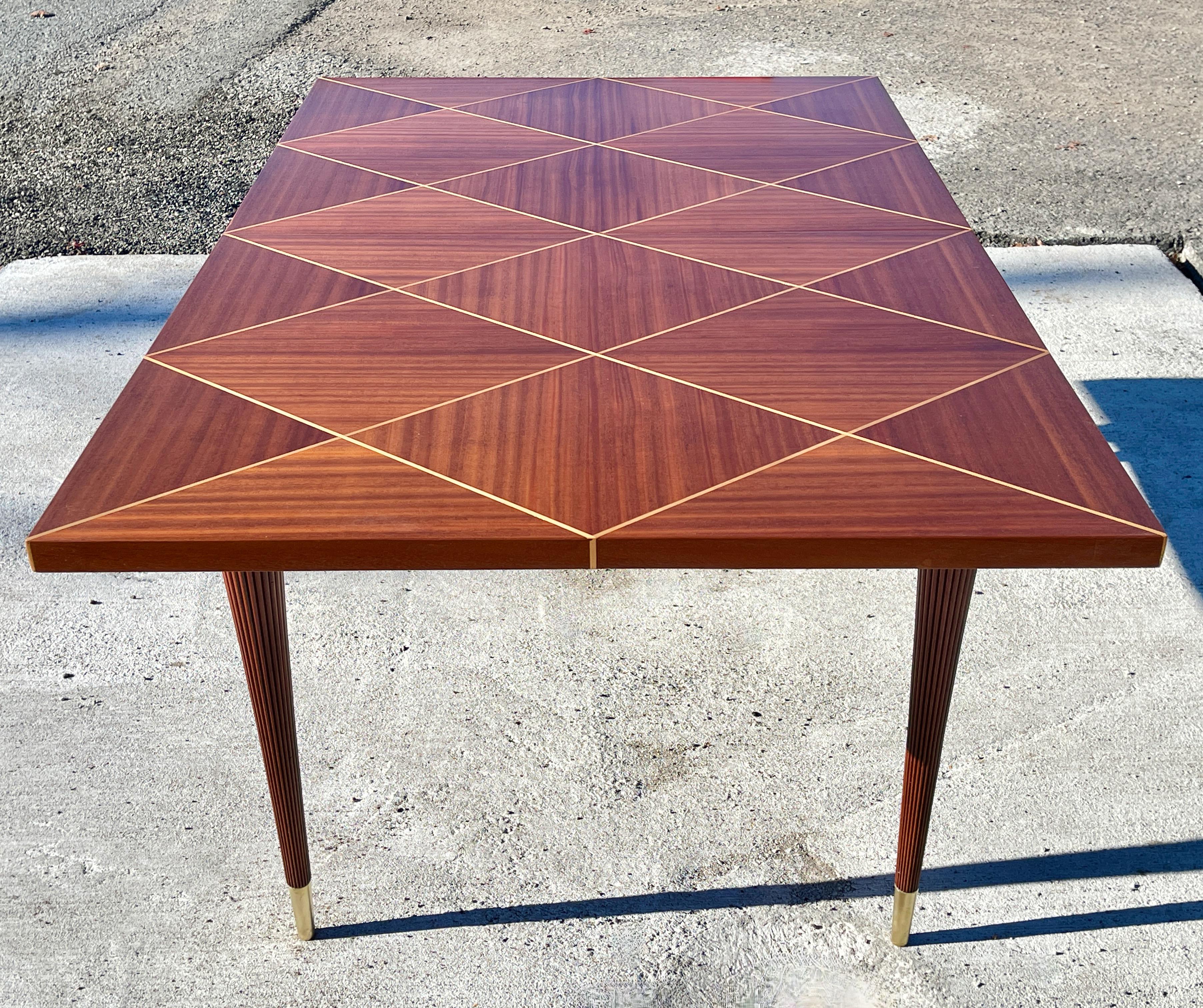American Tommi Parzinger Mahogany & Satinwood Parquetry DIning Table for Charak Modern