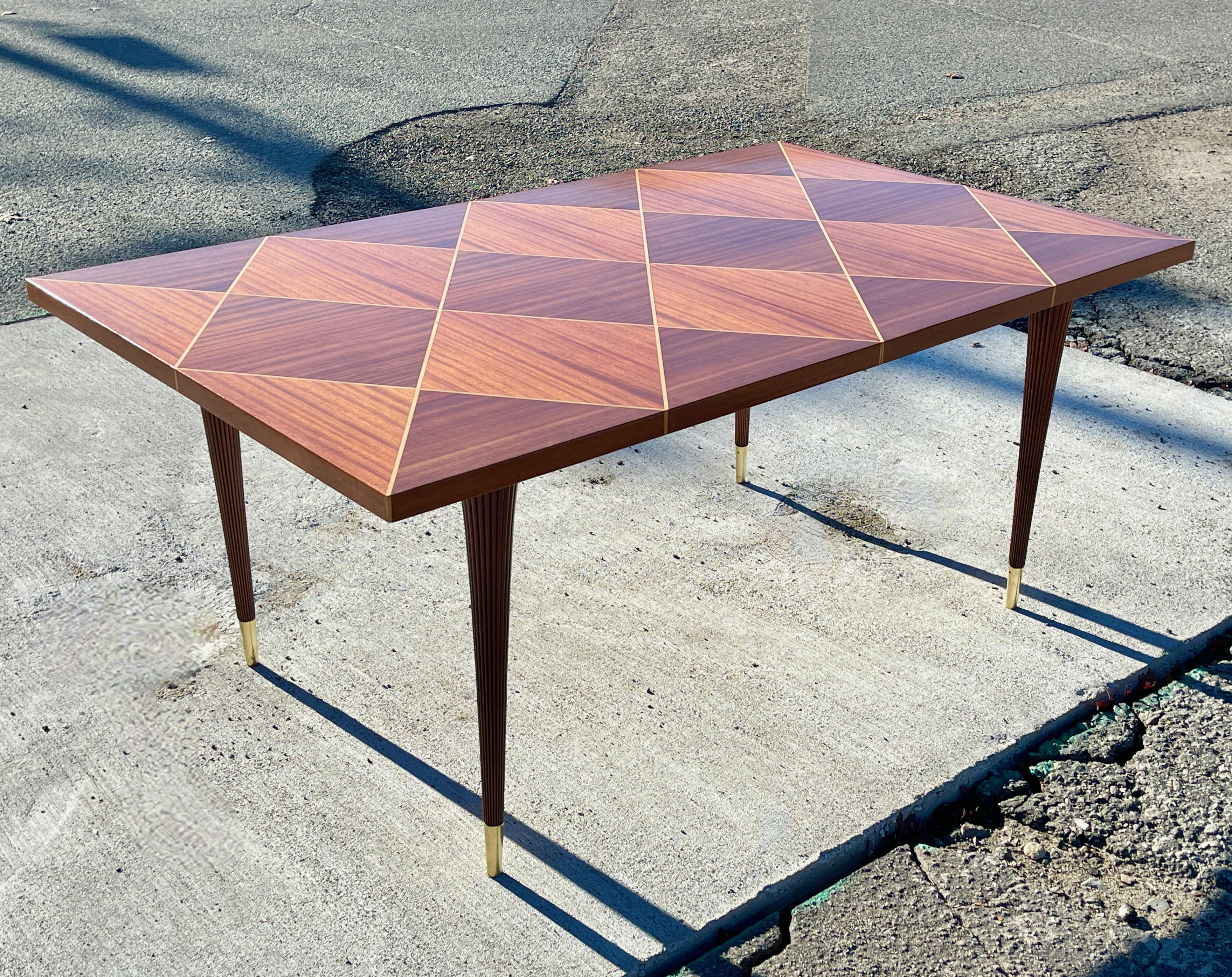 Mid-20th Century Tommi Parzinger Mahogany & Satinwood Parquetry DIning Table for Charak Modern