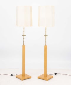 Tommi Parzinger Maple & Brass Floor Lamps, Pair
