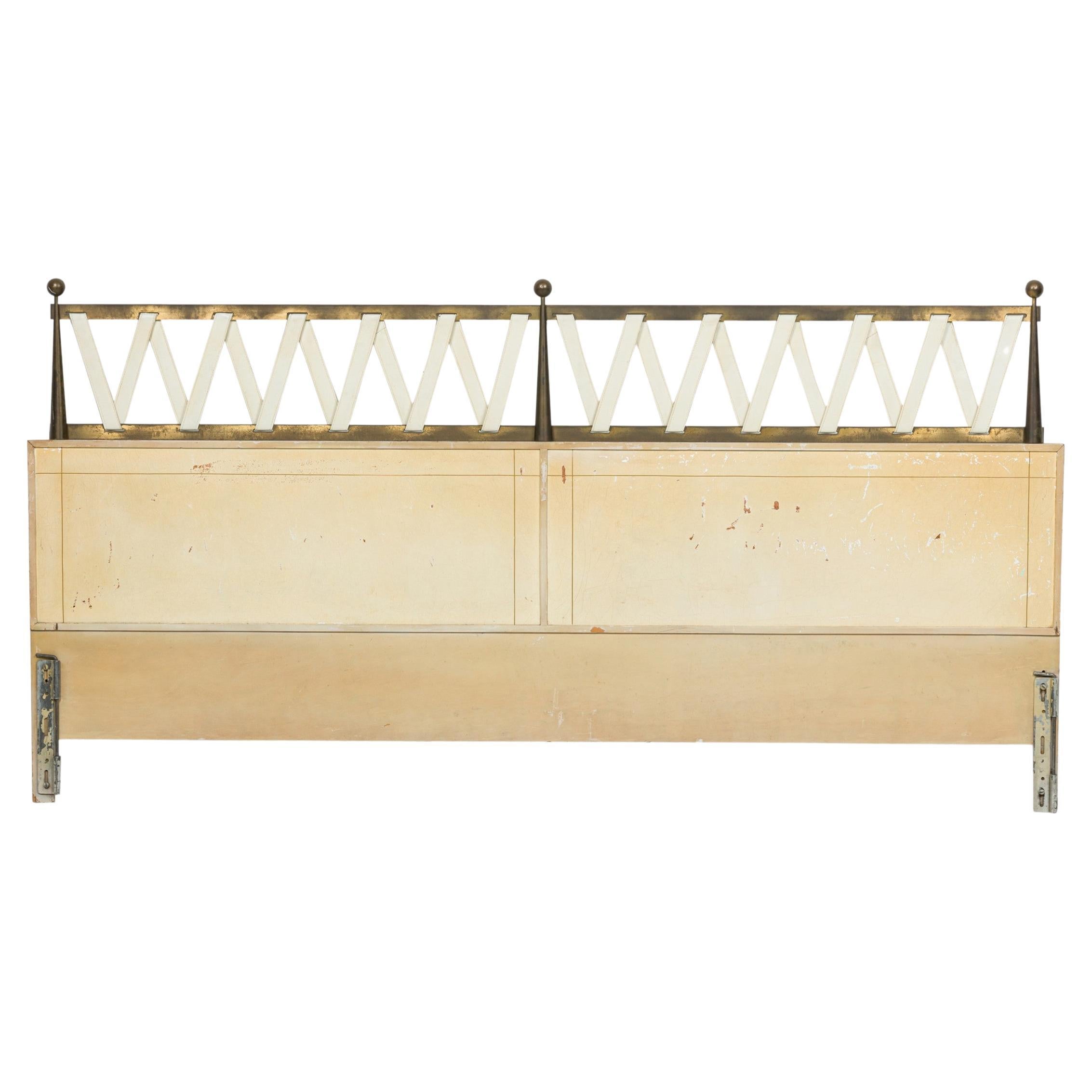 Tommi Parzinger Mid-Century American Brass and Leather King-Size Headboard For Sale