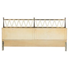 Retro Tommi Parzinger Mid-Century American Brass and Leather King-Size Headboard