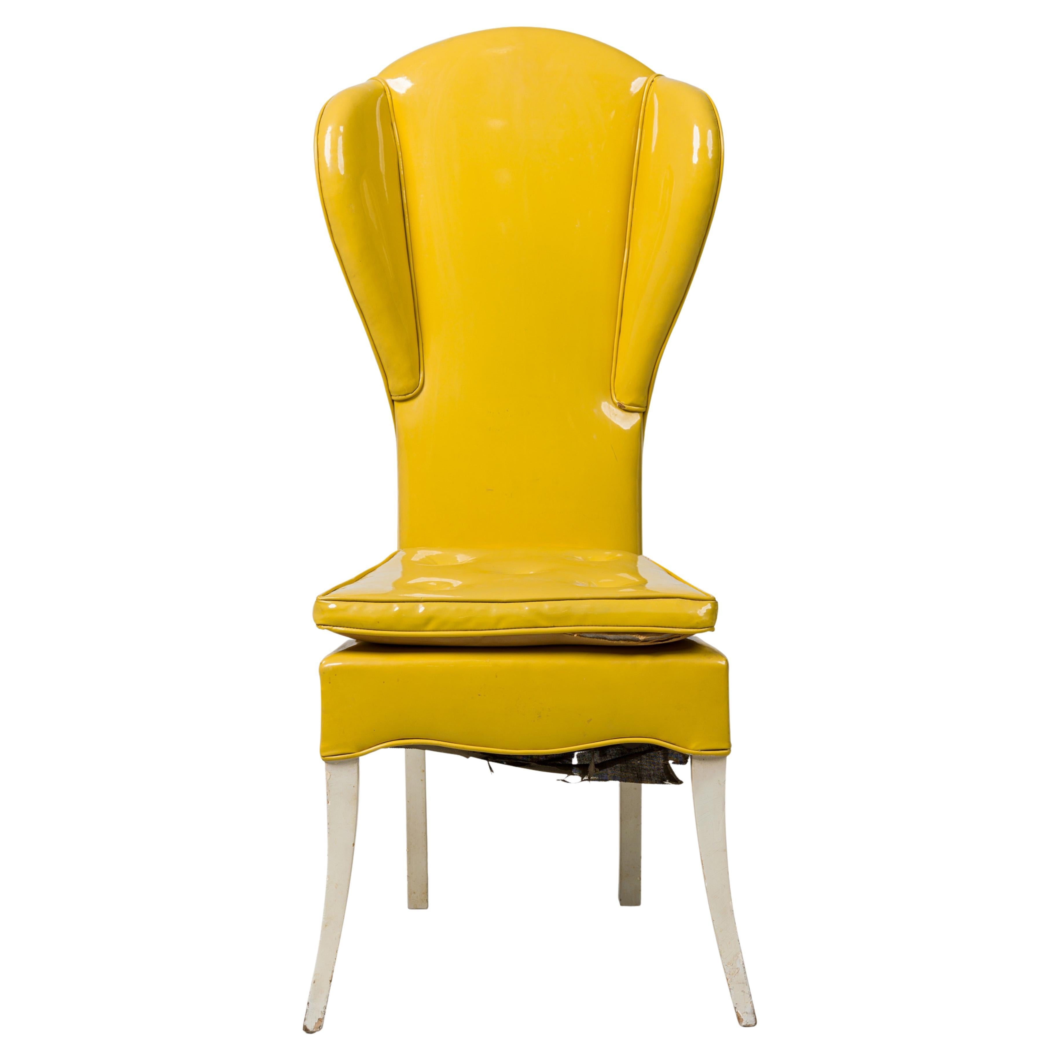 Tommi Parzinger Midcentury American Yellow Vinyl Upholstered Wing Chair For Sale