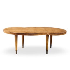 Tommi Parzinger Mid Century Free Form Mahogany and Brass Curved Coffee Table