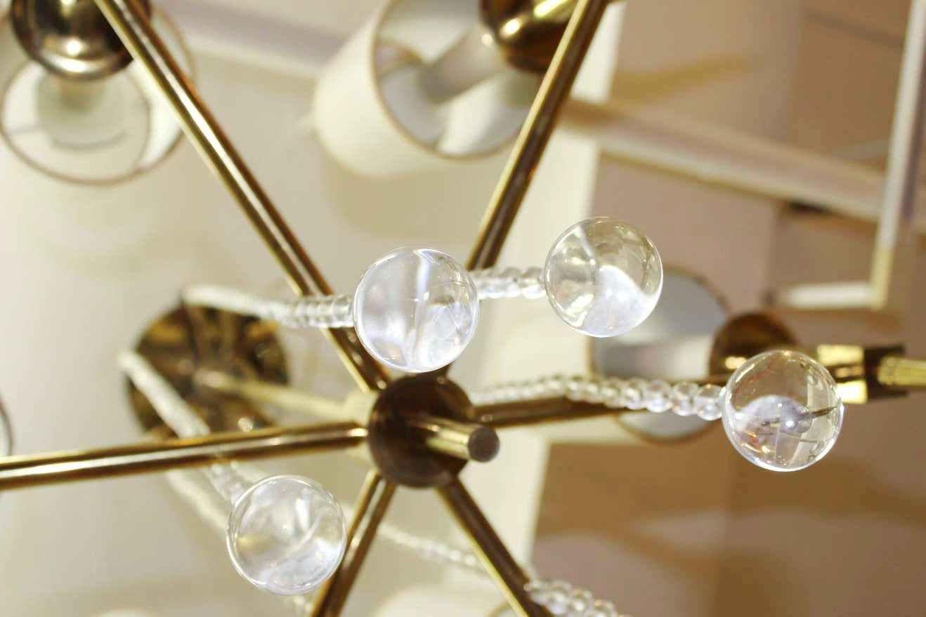 Tommi Parzinger Mid-Century Modern Brass & Crystal Chandelier 5