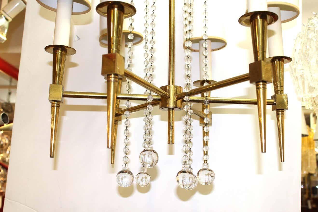 Mid-20th Century Tommi Parzinger Mid-Century Modern Brass & Crystal Chandelier