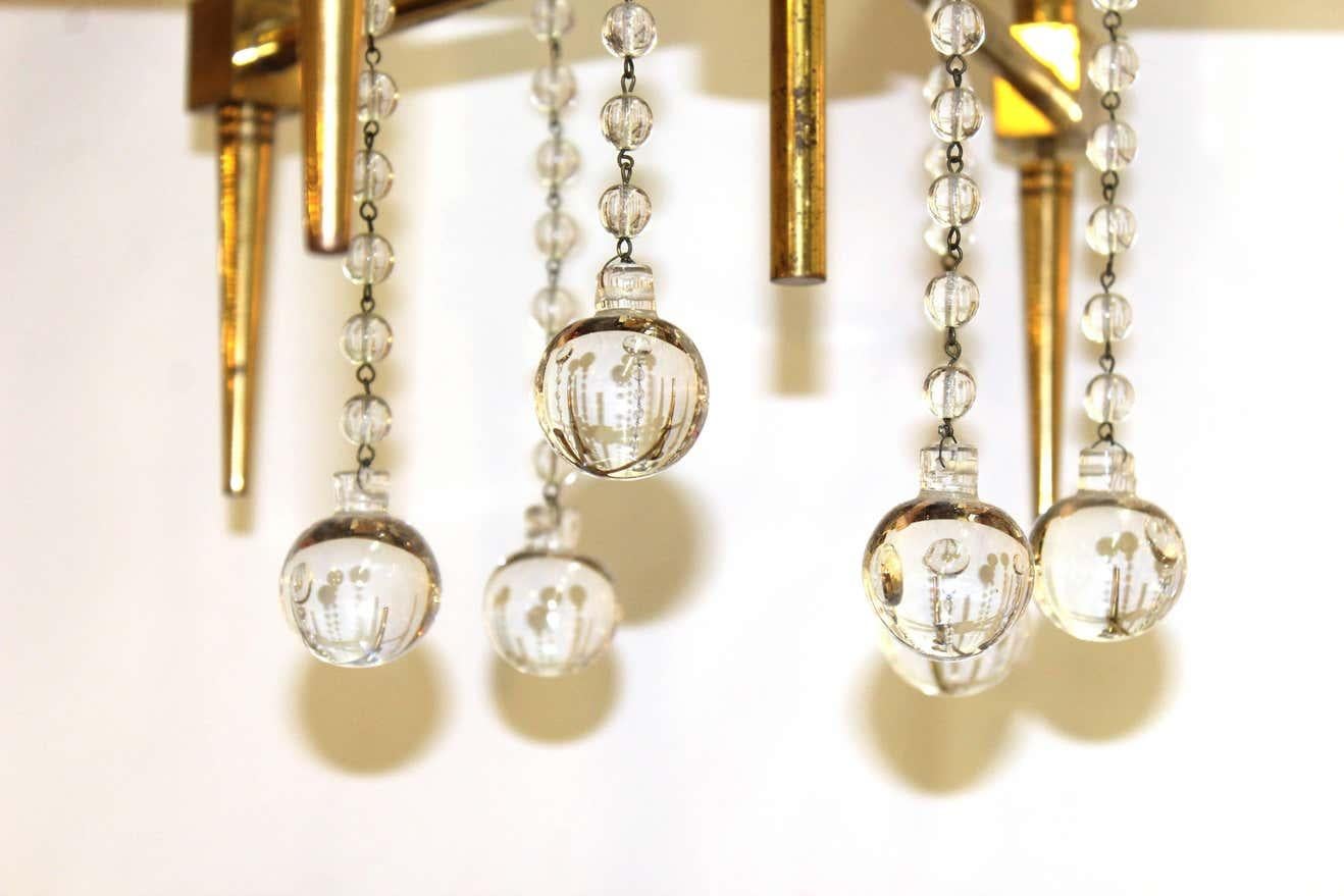 Tommi Parzinger Mid-Century Modern Brass & Crystal Chandelier 1