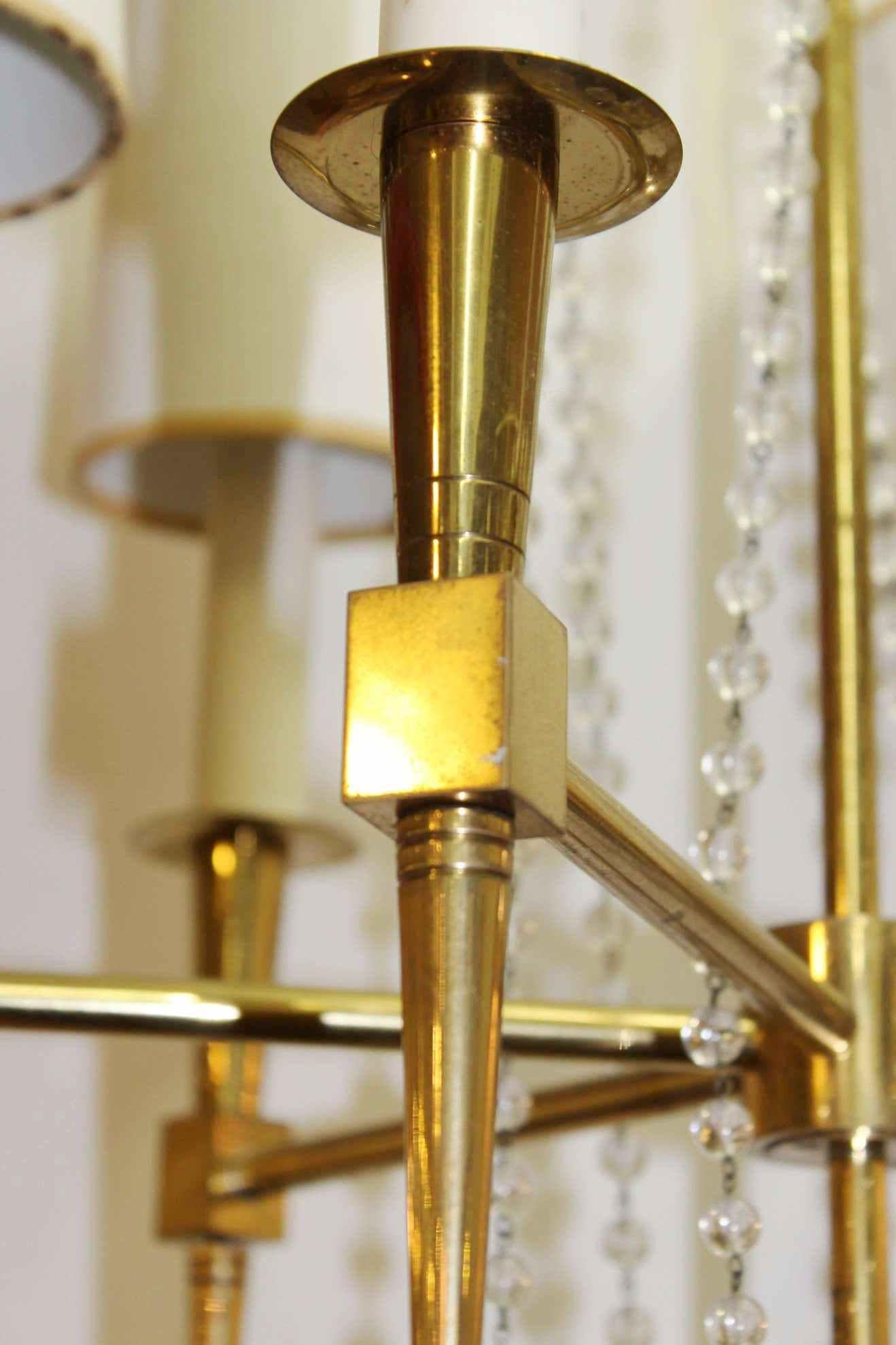 Tommi Parzinger Mid-Century Modern Brass & Crystal Chandelier 3