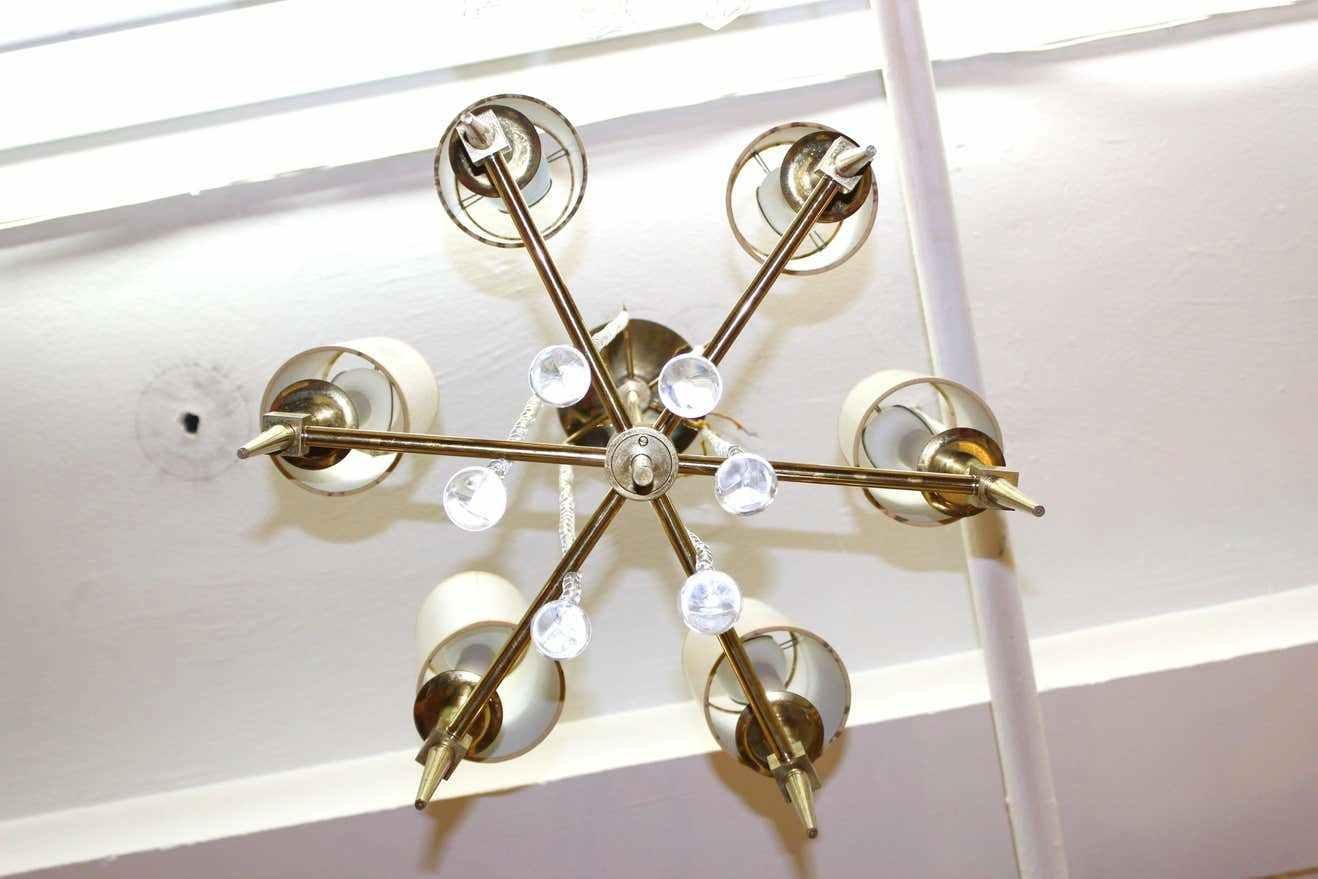 Tommi Parzinger Mid-Century Modern Brass & Crystal Chandelier 4