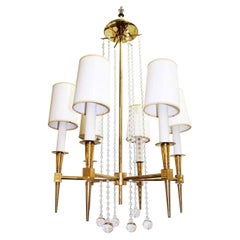 Tommi Parzinger Mid-Century Modern Brass & Crystal Chandelier