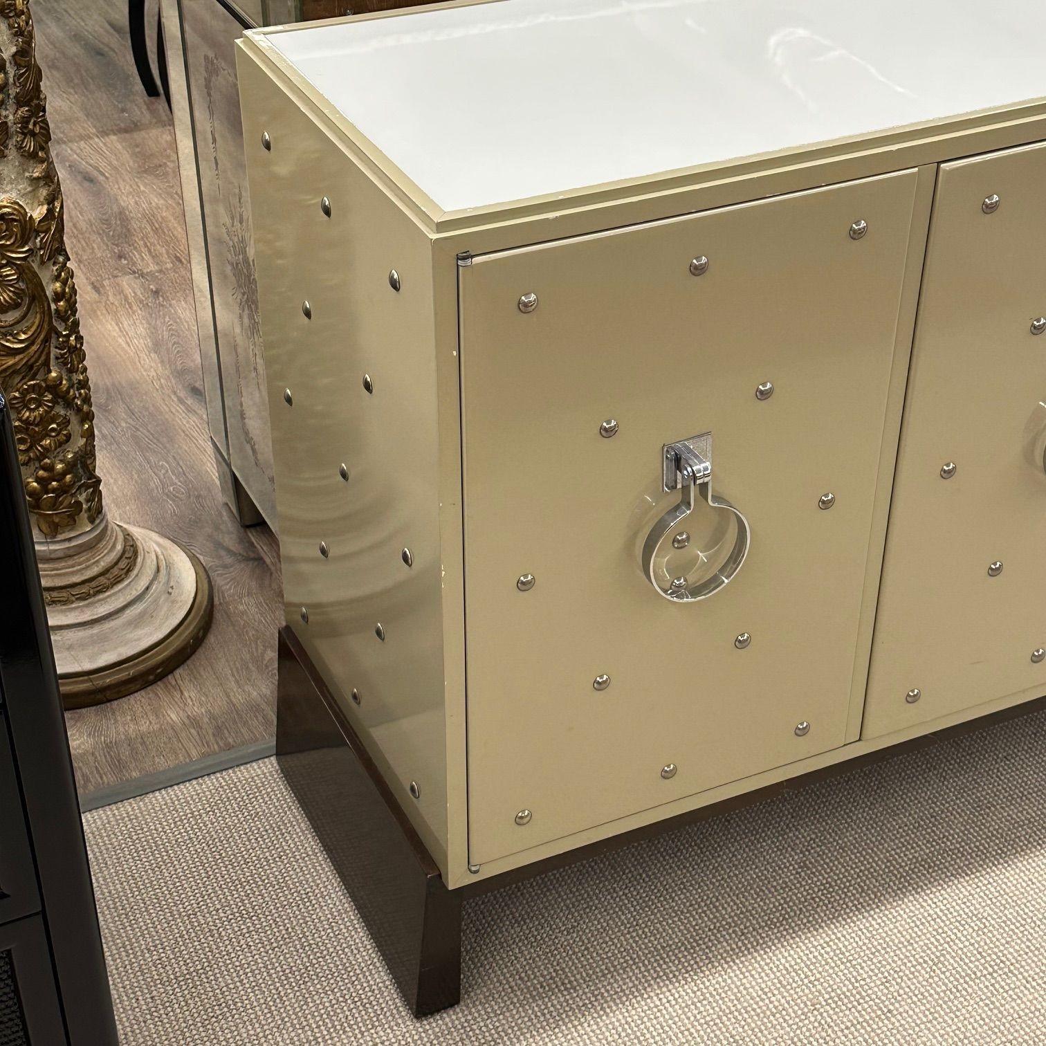 Tommi Parzinger, Mid-Century Modern, Studded Cabinet, Lacquer, Chrome, USA 1970s In Good Condition In Manhasset, NY
