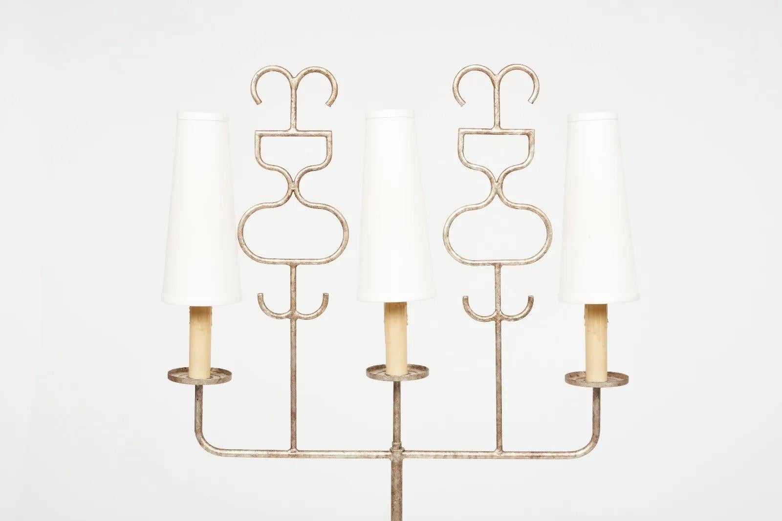 Mid-Century Modern Tommi Parzinger Mid-Century Sculptural Silvered Steel 3 Light Floor Lamp For Sale