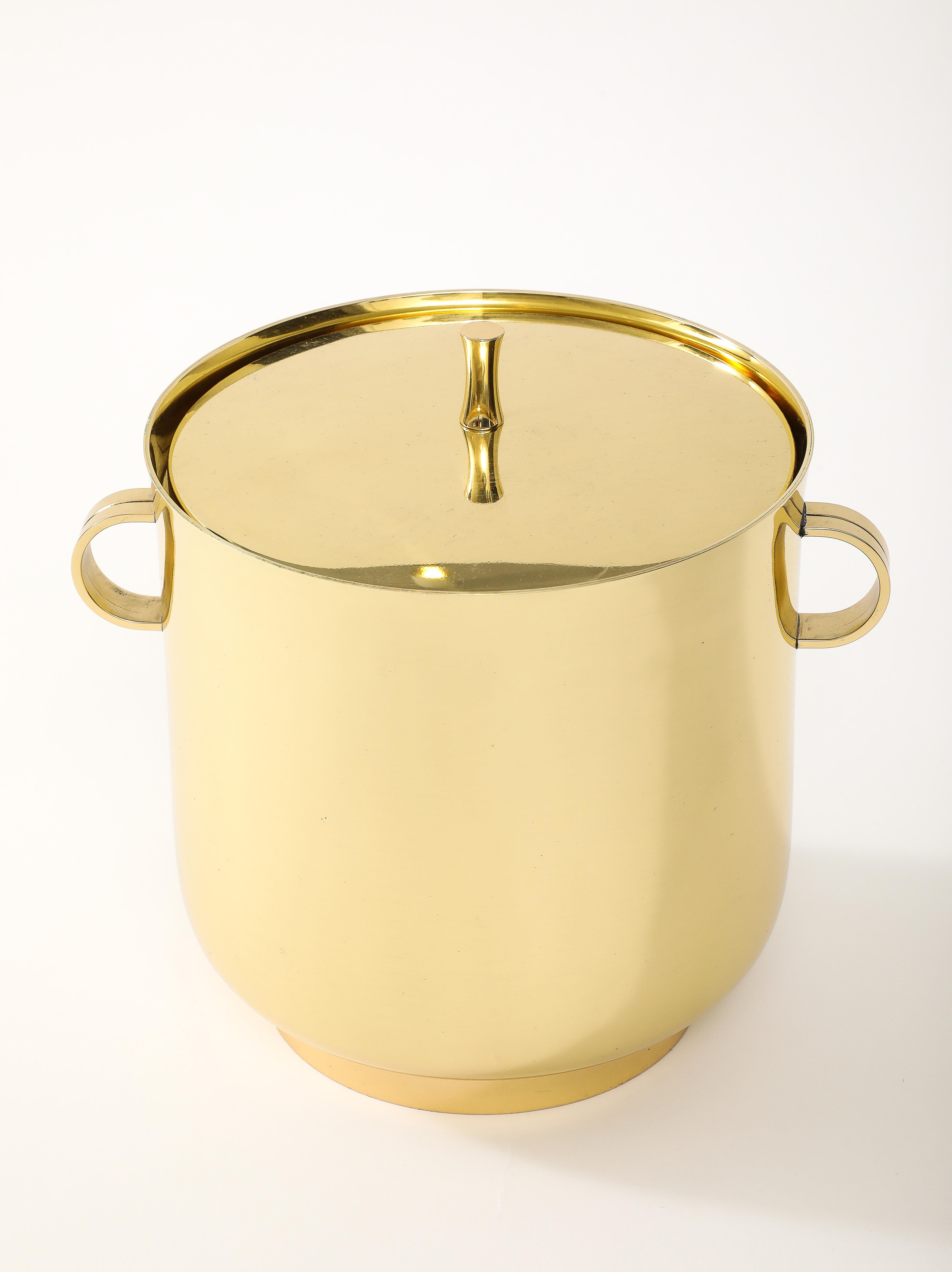 Mid-Century Modern Tommi Parzinger Modernist Brass Ice Bucket For Sale
