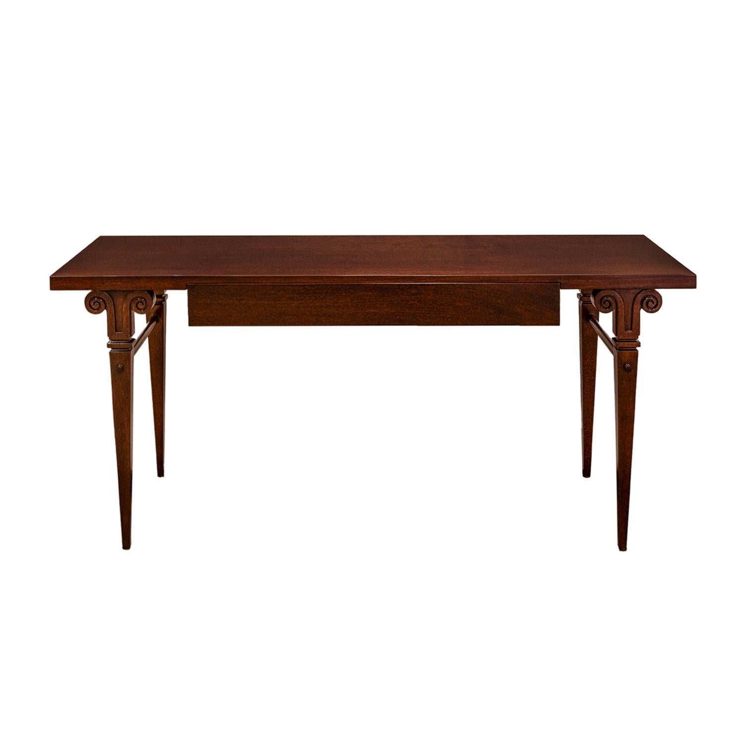 Neoclassical style console table model 534 in mahogany with drawer by Tommi Parzinger for Parzinger Originals, American 1960's.  This has been newly refinished by Lobel Modern.  The craftsmanship is superb and it’s extremely refined.  Another