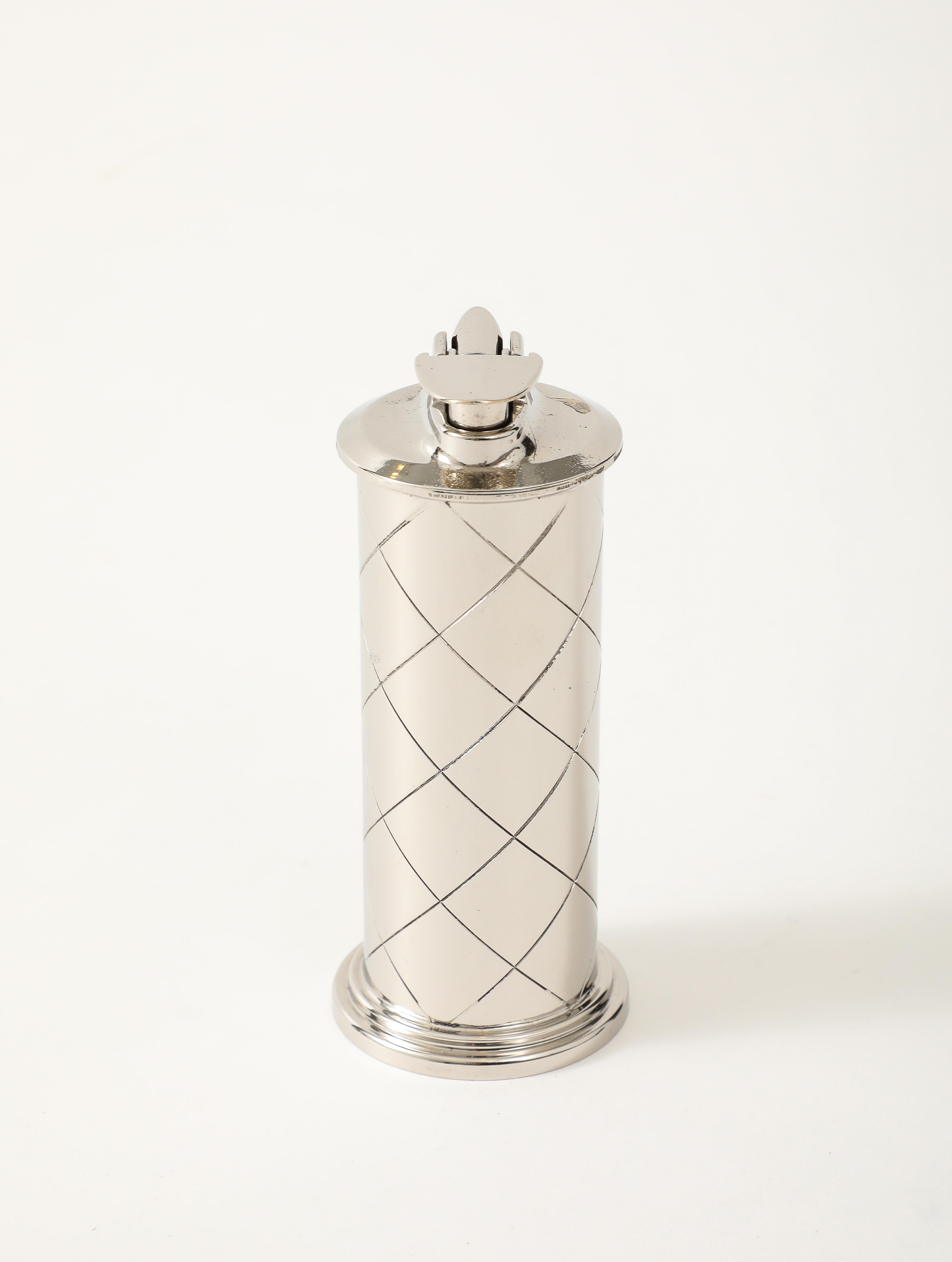 Tommi Parzinger Nickel Ash Tray, Lighter In Excellent Condition For Sale In New York, NY