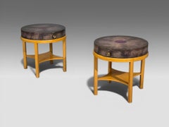 Tommi Parzinger, Nightstands, Bleached Mahogany, Leather, USA, 1930s