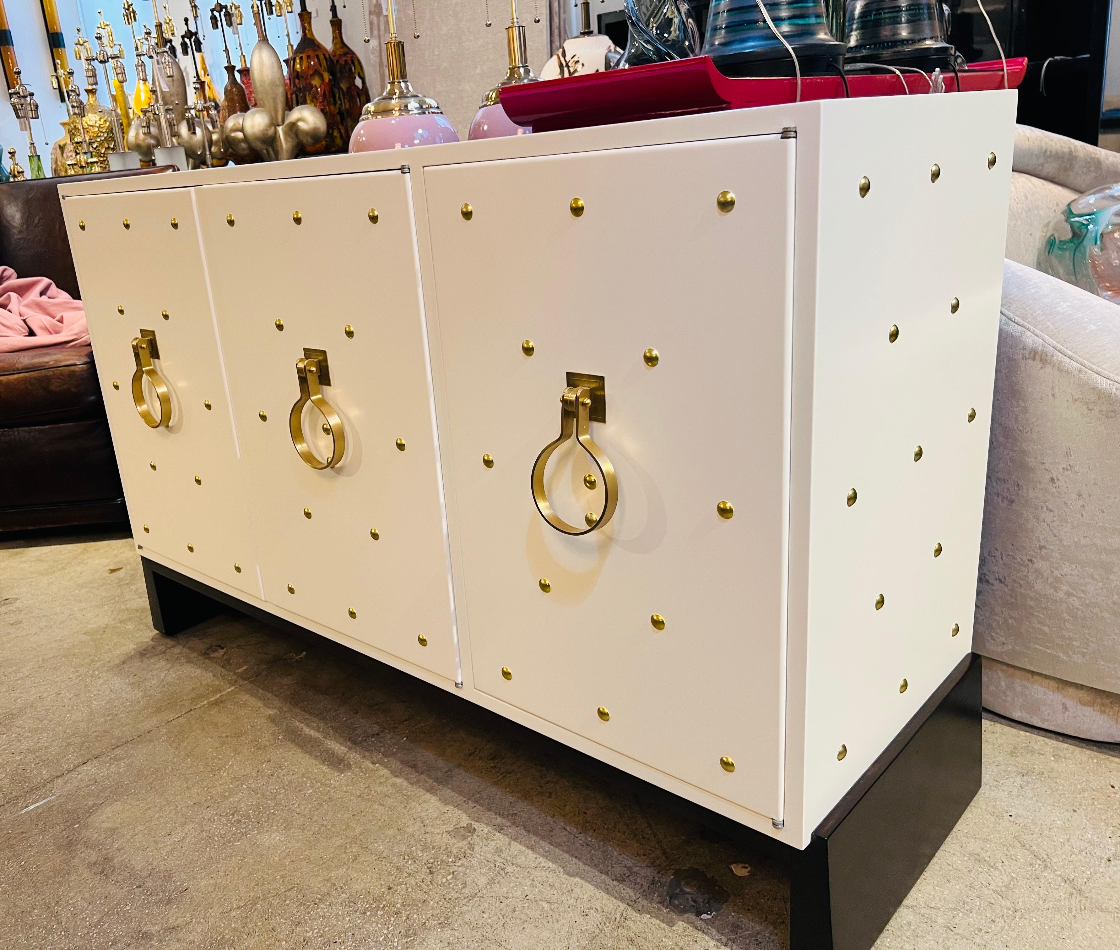 Tommi Parzinger Originals 1940 Studded 3 Door American Cabinet In Excellent Condition In New York, NY