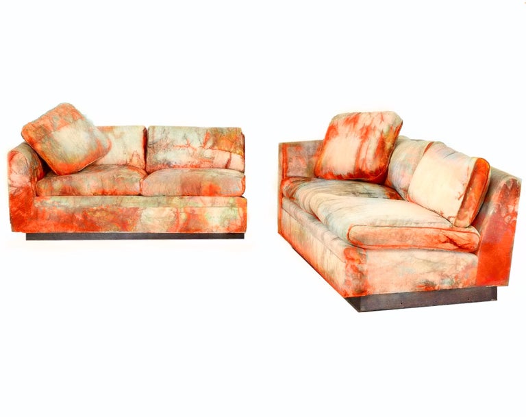 Tommi Parzinger Originals Batik Silk Velvet Modular Plinth Sofa